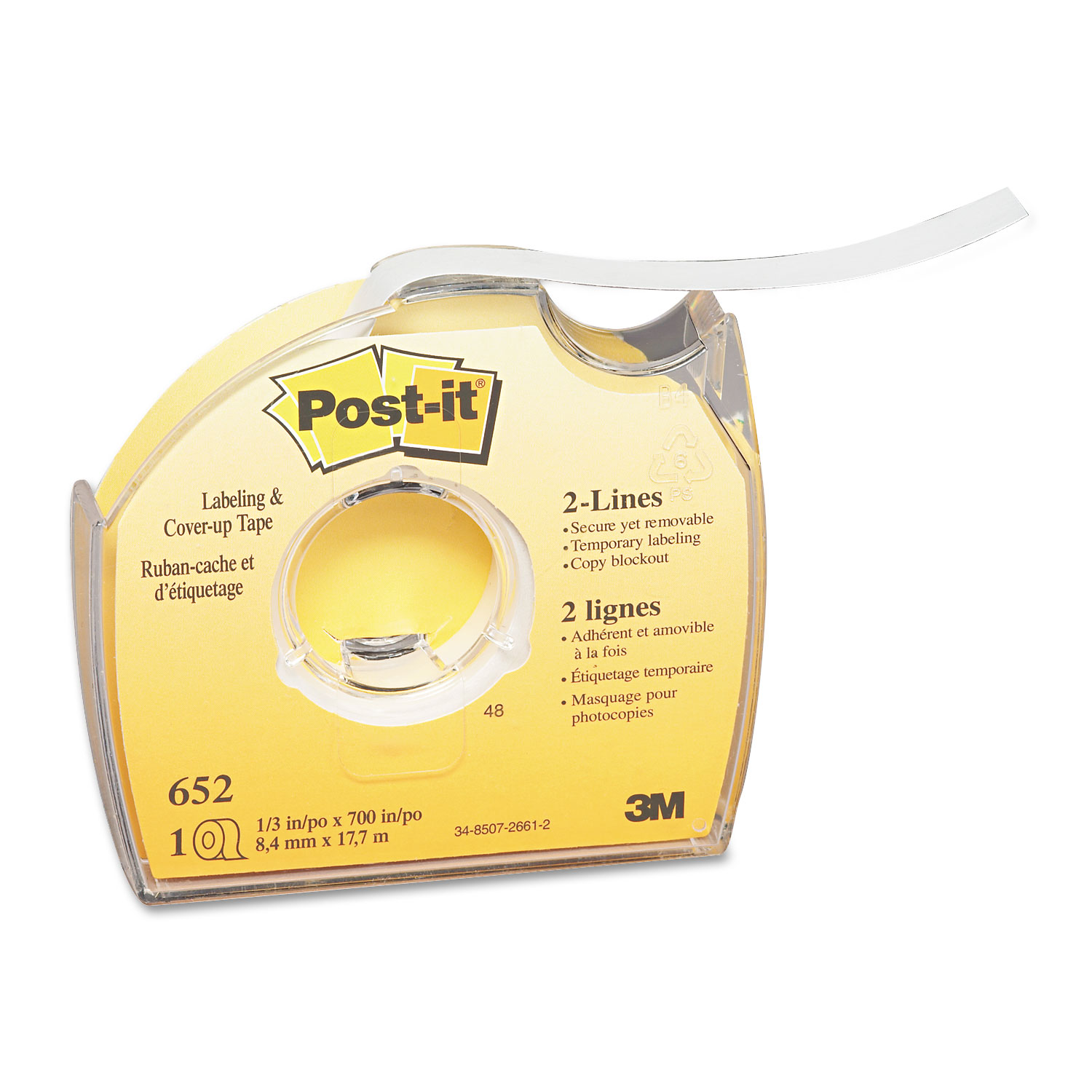  Post-it 652 Labeling & Cover-Up Tape, Non-Refillable, 1/3 x 700 Roll (MMM652) 