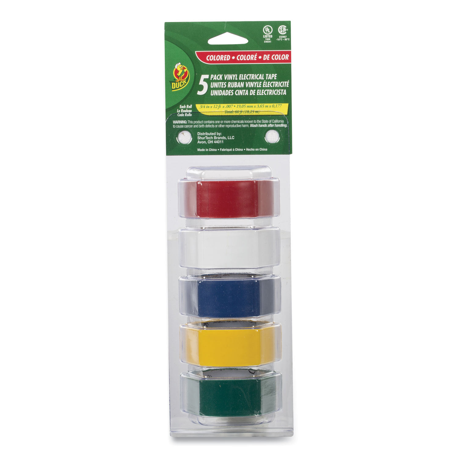  Duck 280303 Electrical Tape, 1 Core, 0.75 x 12 ft, Assorted Colors, 5/Pack (DUC280303) 