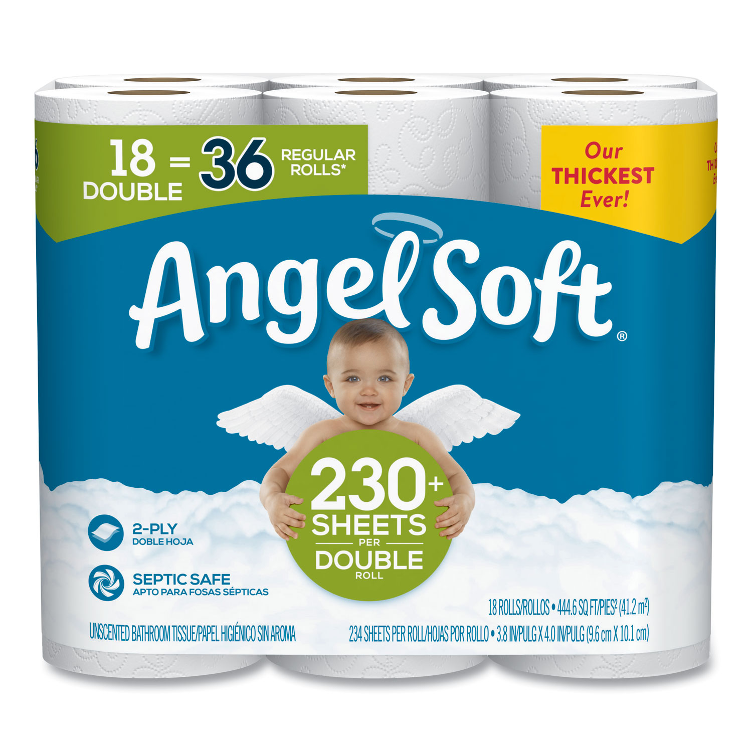  Angel Soft 79172 Double-Roll Bathroom Tissue, Septic Safe, 2-Ply, White, 3.8 x 4.41, 230 Sheets/Roll, 18 Rolls/Carton (GPC79172) 