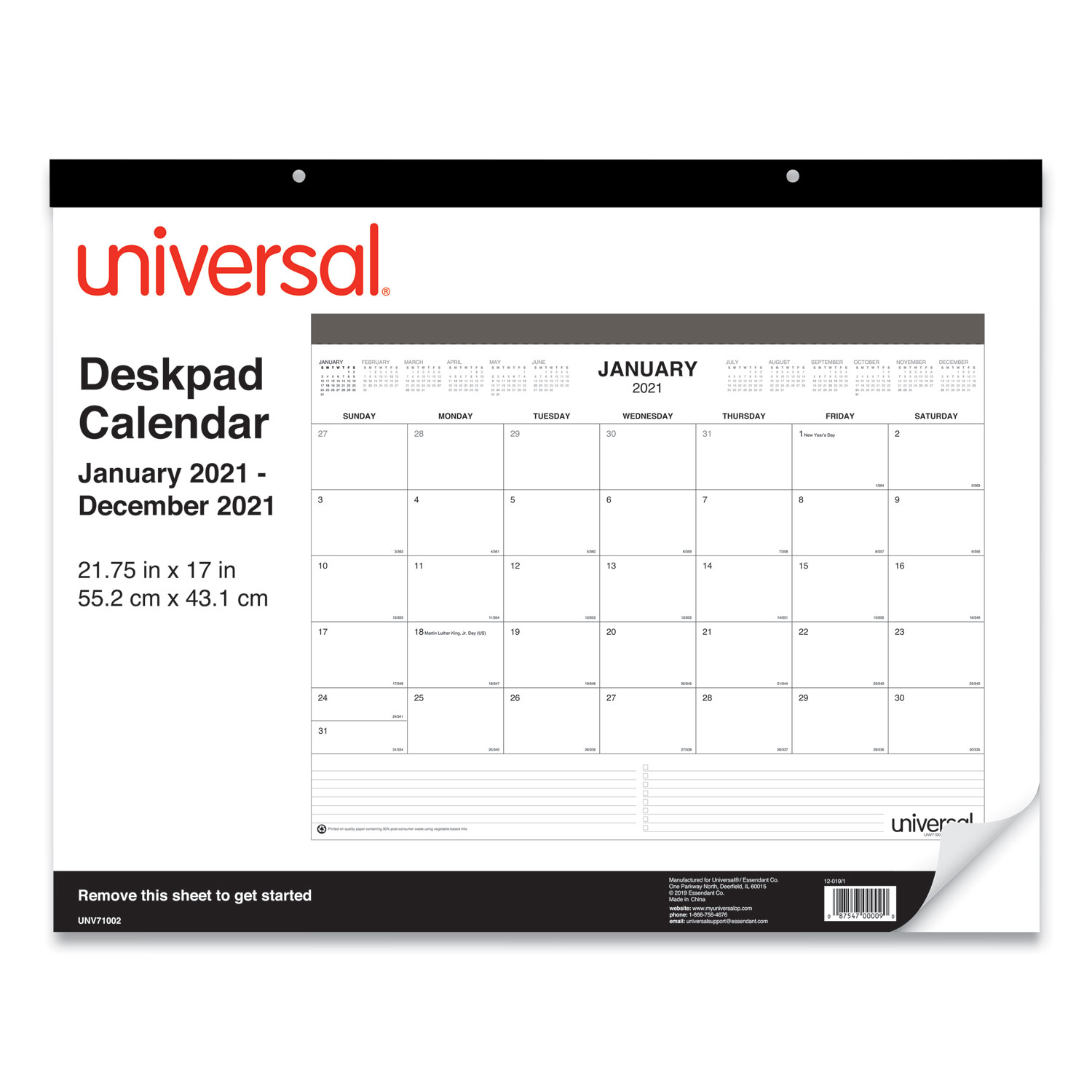  Universal 71002 Desk Pad Calendar, 22 x 17, 2021 (UNV71002) 