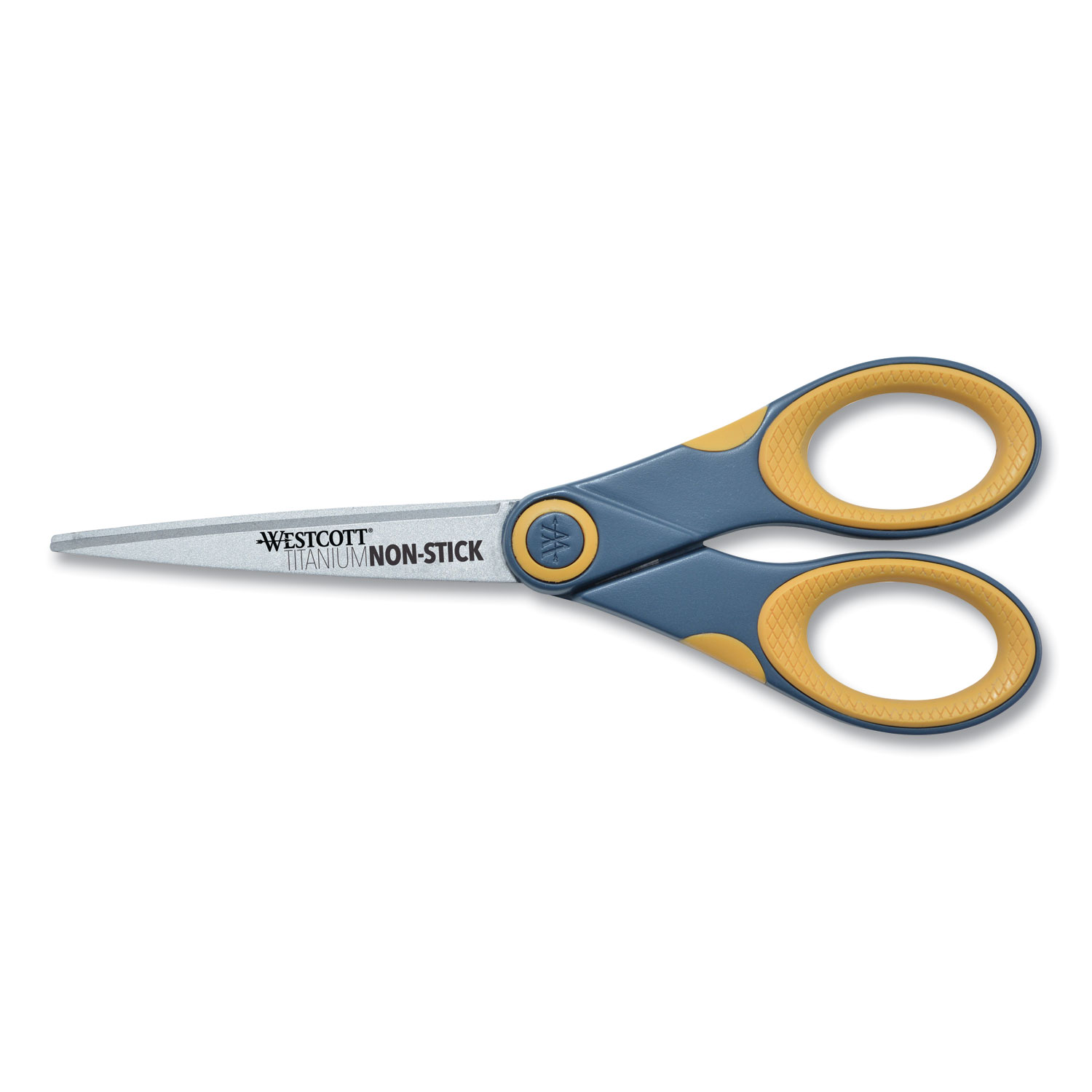  Westcott 14851 Non-Stick Titanium Bonded Scissors, Pointed Tip, 7 Long, 3 Cut Length, Gray/Yellow Straight Handle (ACM14851) 