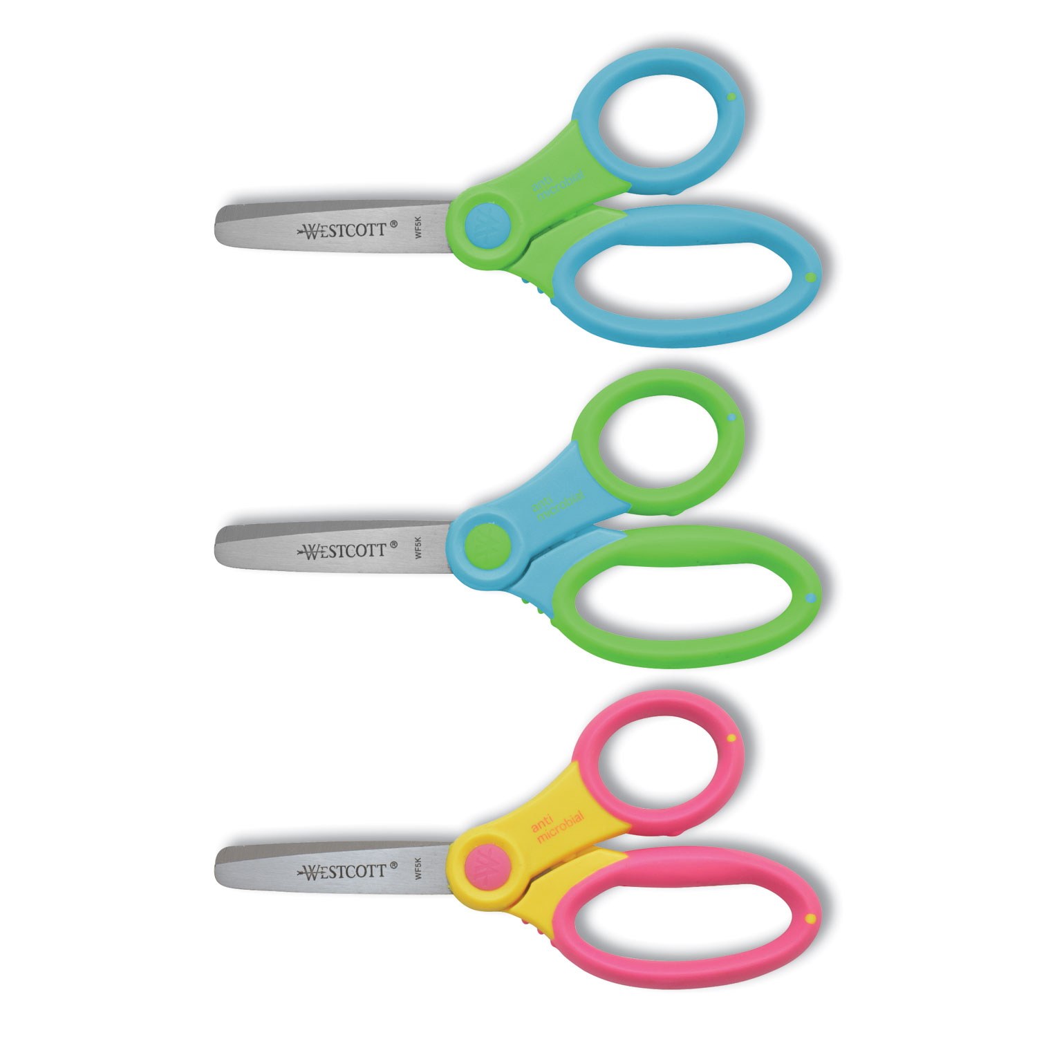  Westcott 14596 Ultra Soft Handle Scissors with Antimicrobial Protection, 5 Long, 2 Cut Length, Randomly Assorted Straight Handles (ACM14596) 