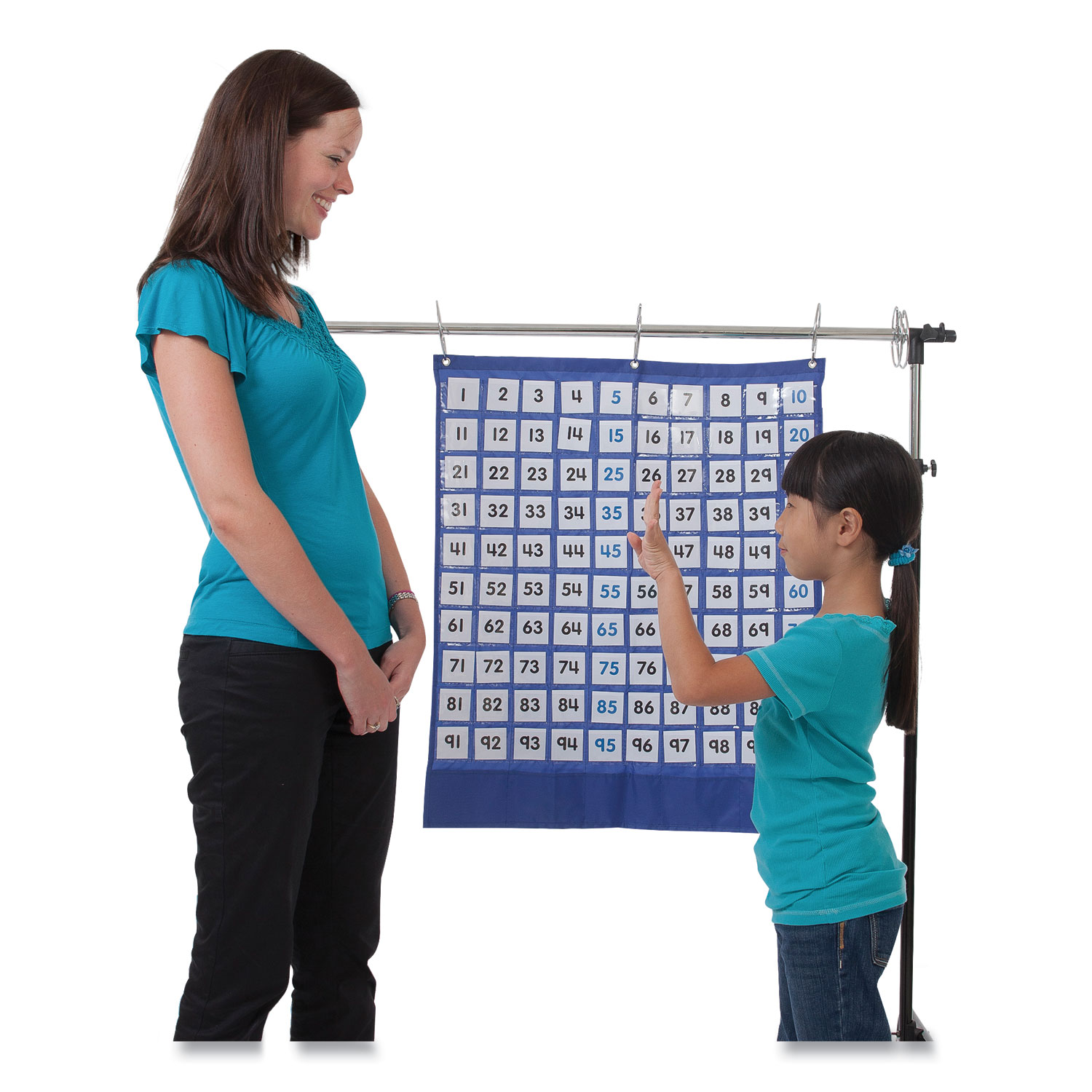 Hundreds Pocket Chart, 105 Pockets, 26 x 30, Blue - Reparto