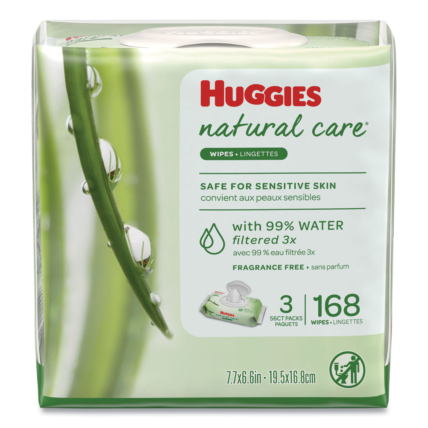  Huggies 43403 Natural Care Baby Wipes, Unscented, White, 56/Pack, 3-Pack/Box, 3 Box/Carton (KCC43403) 