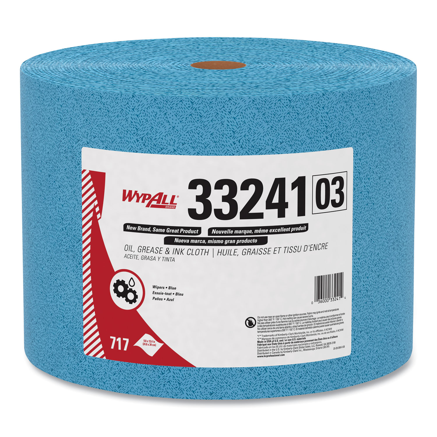  WypAll 33241 Oil, Grease and Ink Cloths, Jumbo Roll, 9 3/5 x 13 2/5, Blue, 717/Roll (KCC33241) 