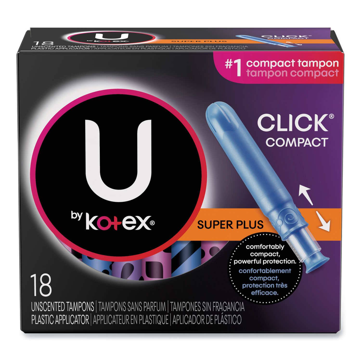  Kotex 15951 U by Kotex Click Compact Tampons, Super, 18/Pack (KCC15951) 