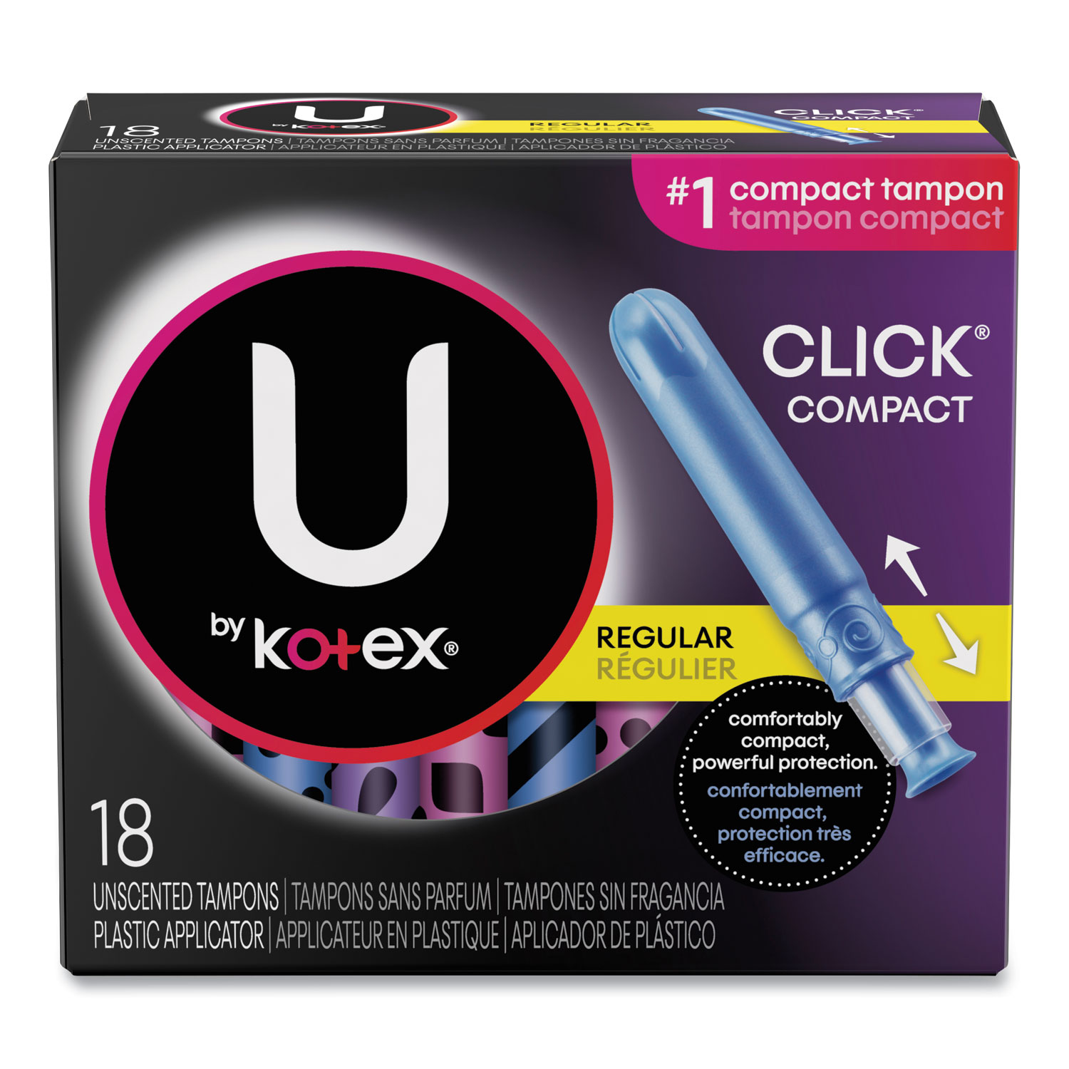  Kotex 15949 U by Kotex Click Compact Tampons, Regular, 18/Pack (KCC15949) 