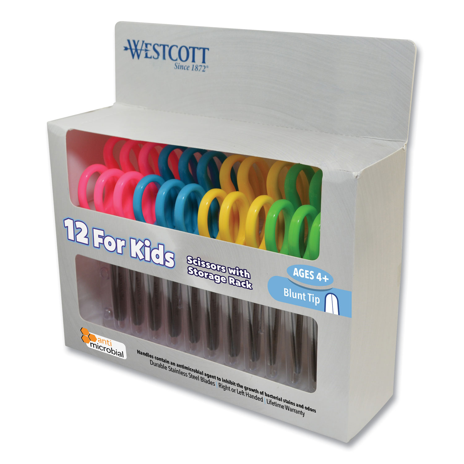  Westcott 14871 Kids' Scissors with Antimicrobial Protection, Rounded Tip, 5 Long, 2 Cut Length, Assorted Straight Handles, 12/Pack (ACM14871) 