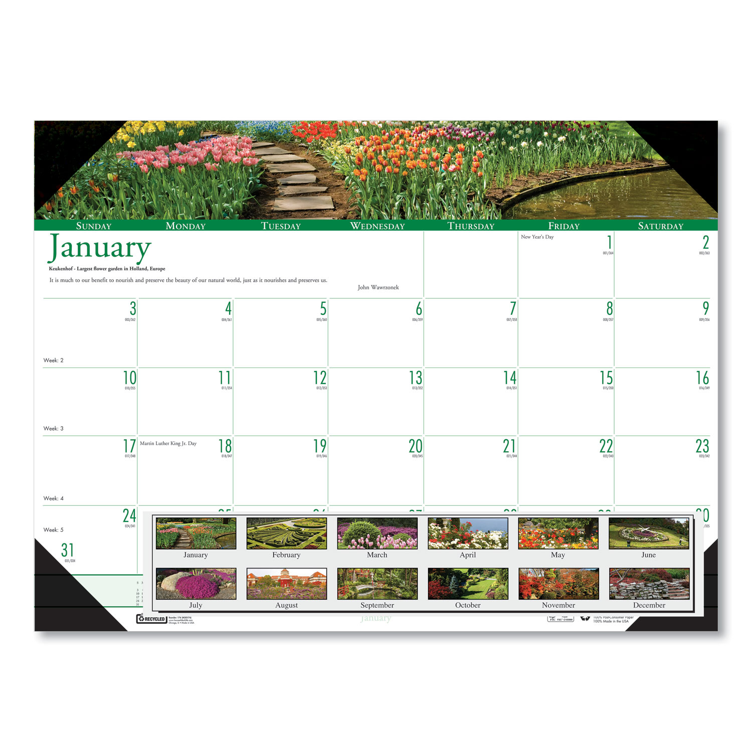  House of Doolittle 174 Recycled Gardens of the World Photo Monthly Desk Pad Calendar, 22 x 17, 2020 (HOD174) 