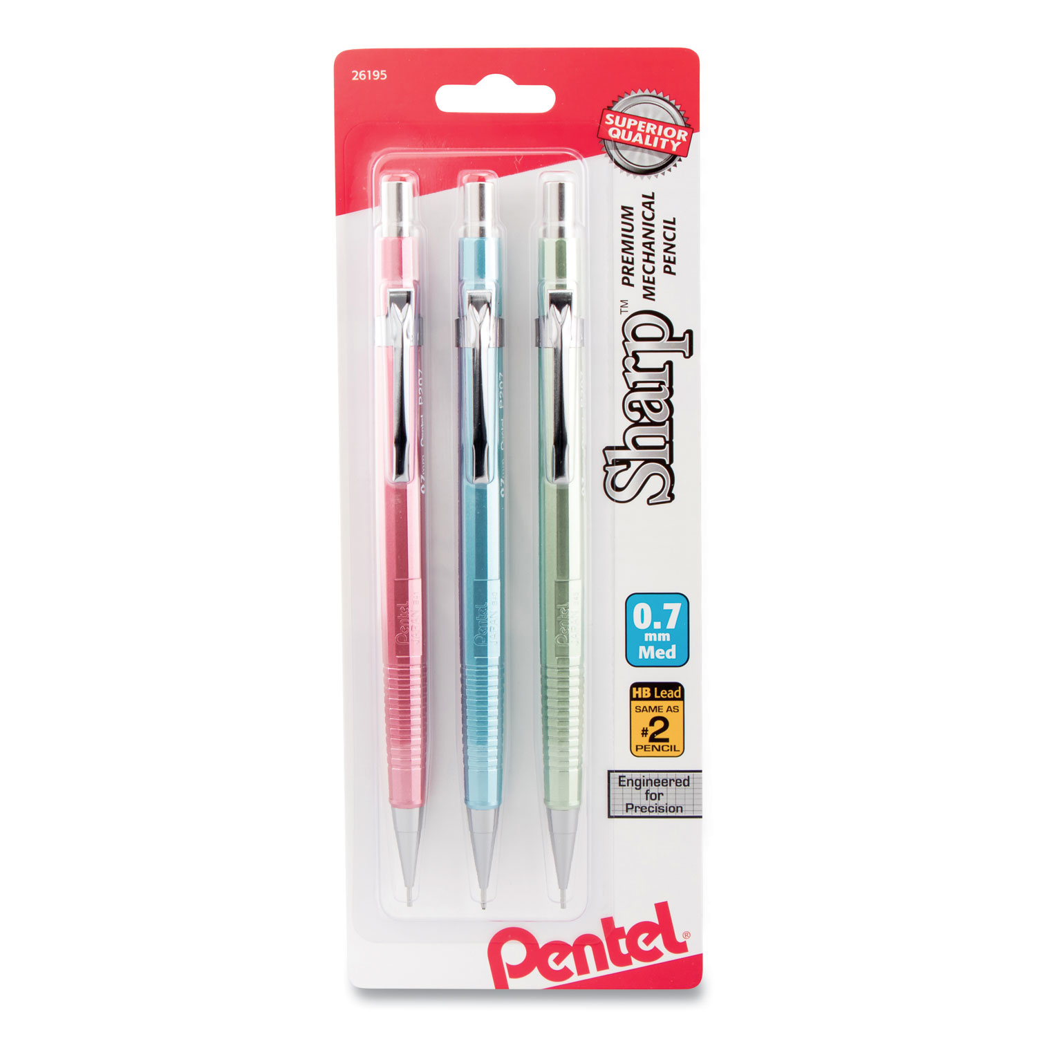  Pentel P207MBP3M1 Sharp Mechanical Pencil, 0.7 mm, HB (#2.5), Black Lead, Assorted Barrel Colors, 3/Pack (PENP207MBP3M1) 