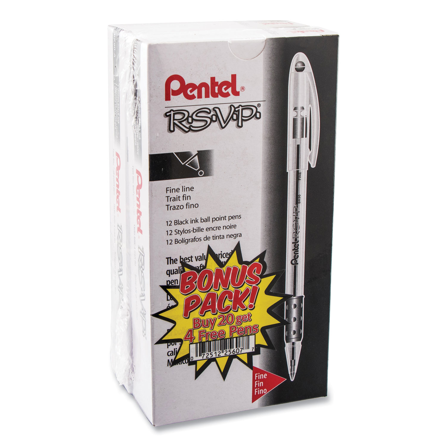  Pentel BK90ASW2 R.S.V.P. Stick Ballpoint Pen Value Pack, 0.7mm, Black Ink, Clear/Black Barrel, 24PK (PENBK90ASW2) 
