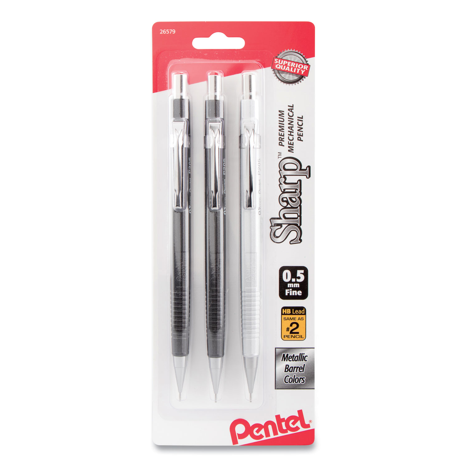  Pentel P205MBP3M Sharp Mechanical Pencil, 0.5 mm, HB (#2.5), Black Lead, Assorted Barrel Colors, 3/Pack (PENP205MBP3M) 