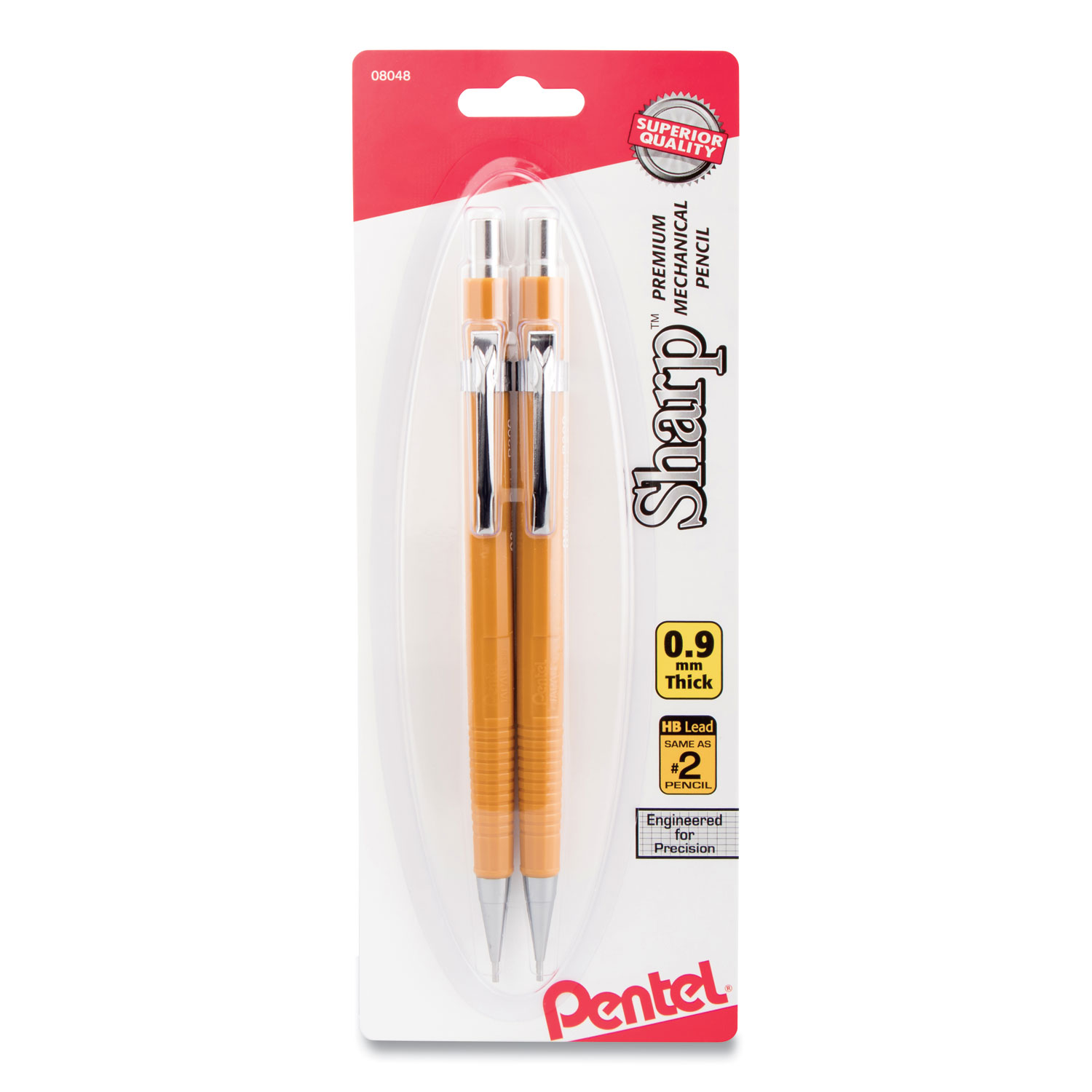  Pentel P209BP2-K6 Sharp Mechanical Pencil, 0.9 mm, HB (#2.5), Black Lead, Yellow Barrel, 2/Pack (PENP209BP2K6) 