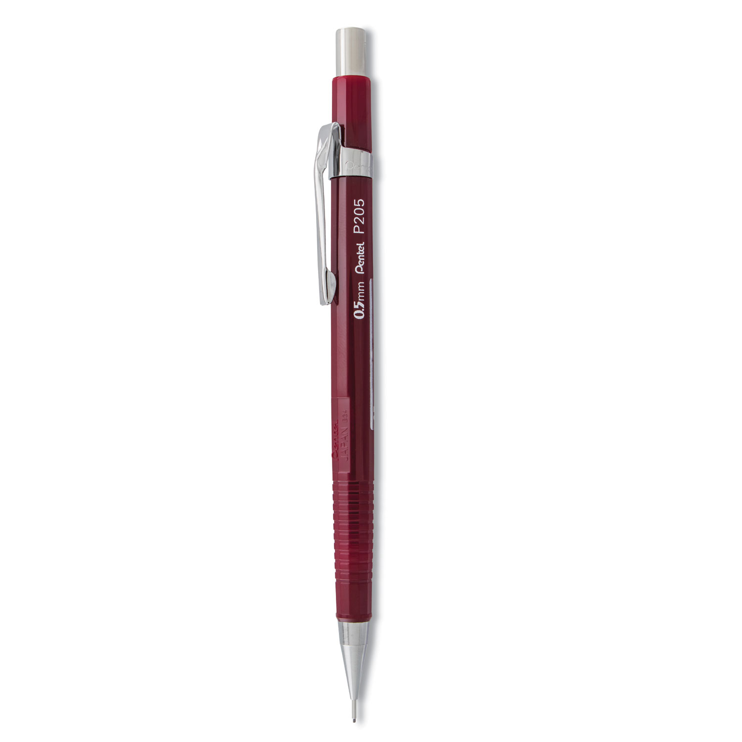  Pentel P205B Sharp Mechanical Pencil, 0.5 mm, HB (#2.5), Black Lead, Burgundy Barrel (PENP205B) 