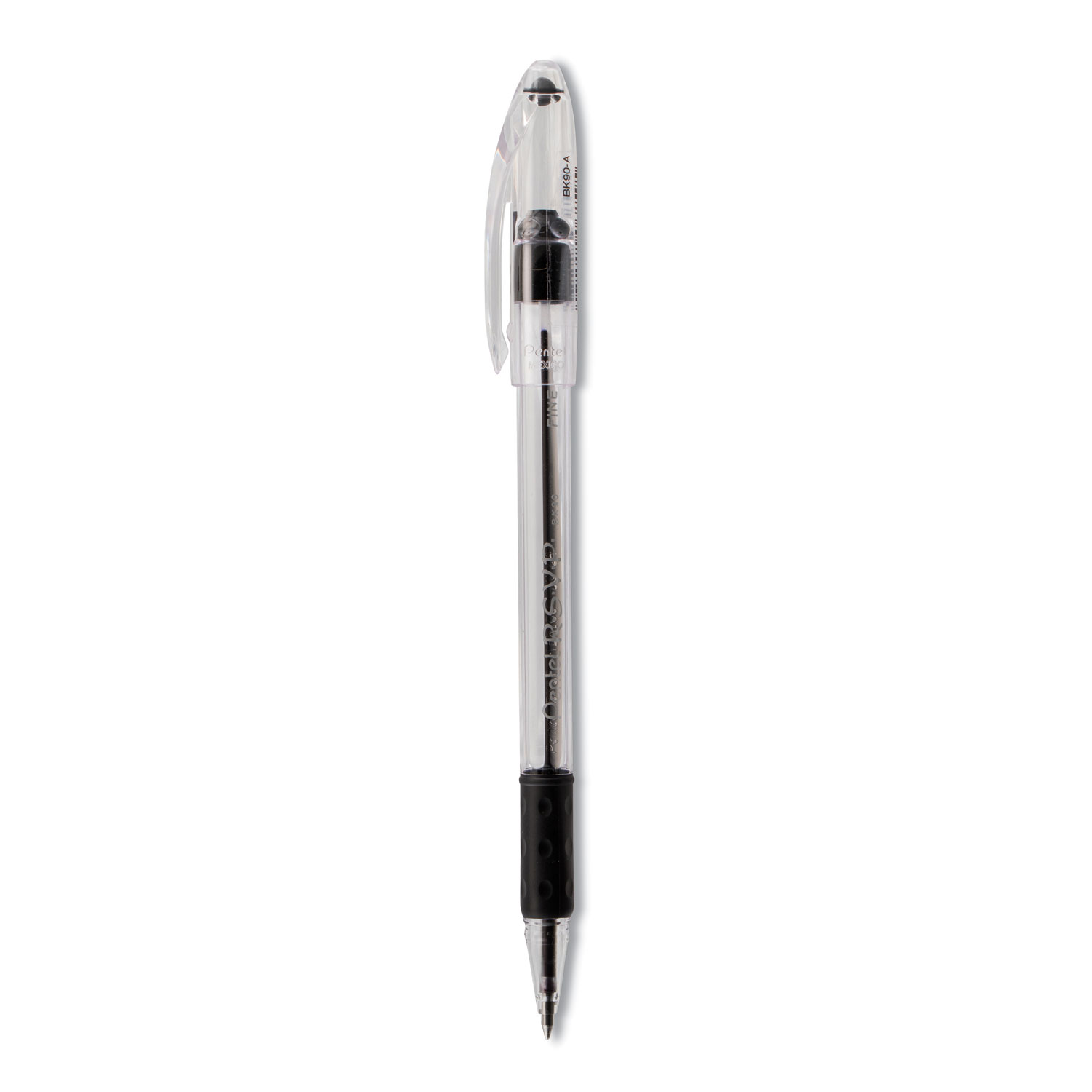  Pentel BK90A R.S.V.P. Stick Ballpoint Pen, Fine 0.7mm, Black Ink, Clear/Black Barrel, Dozen (PENBK90A) 