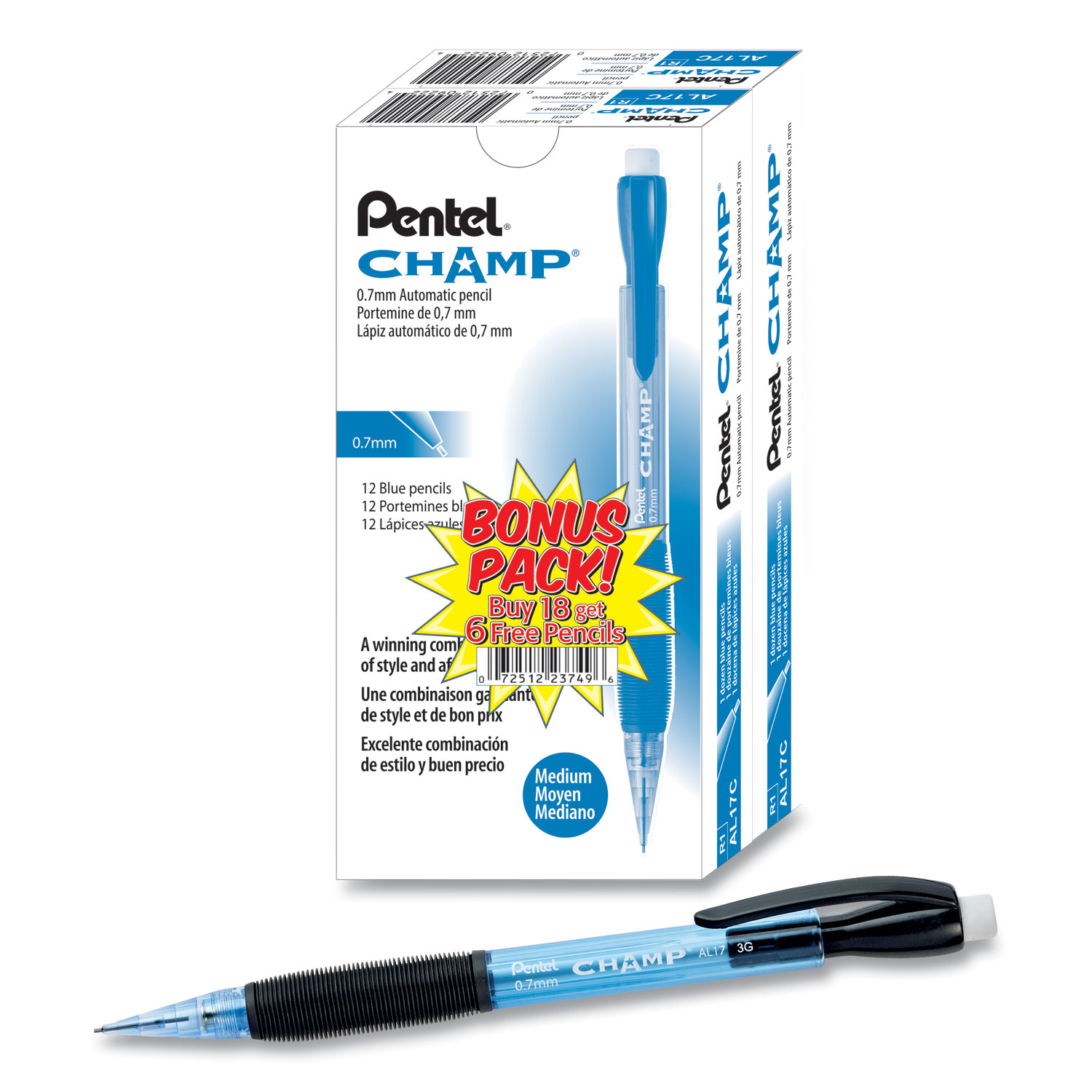  Pentel AL17CSW-US Champ Mechanical Pencil, 0.7 mm, HB (#2.5), Black Lead, Blue Barrel, 24/Pack (PENAL17CSWUS) 
