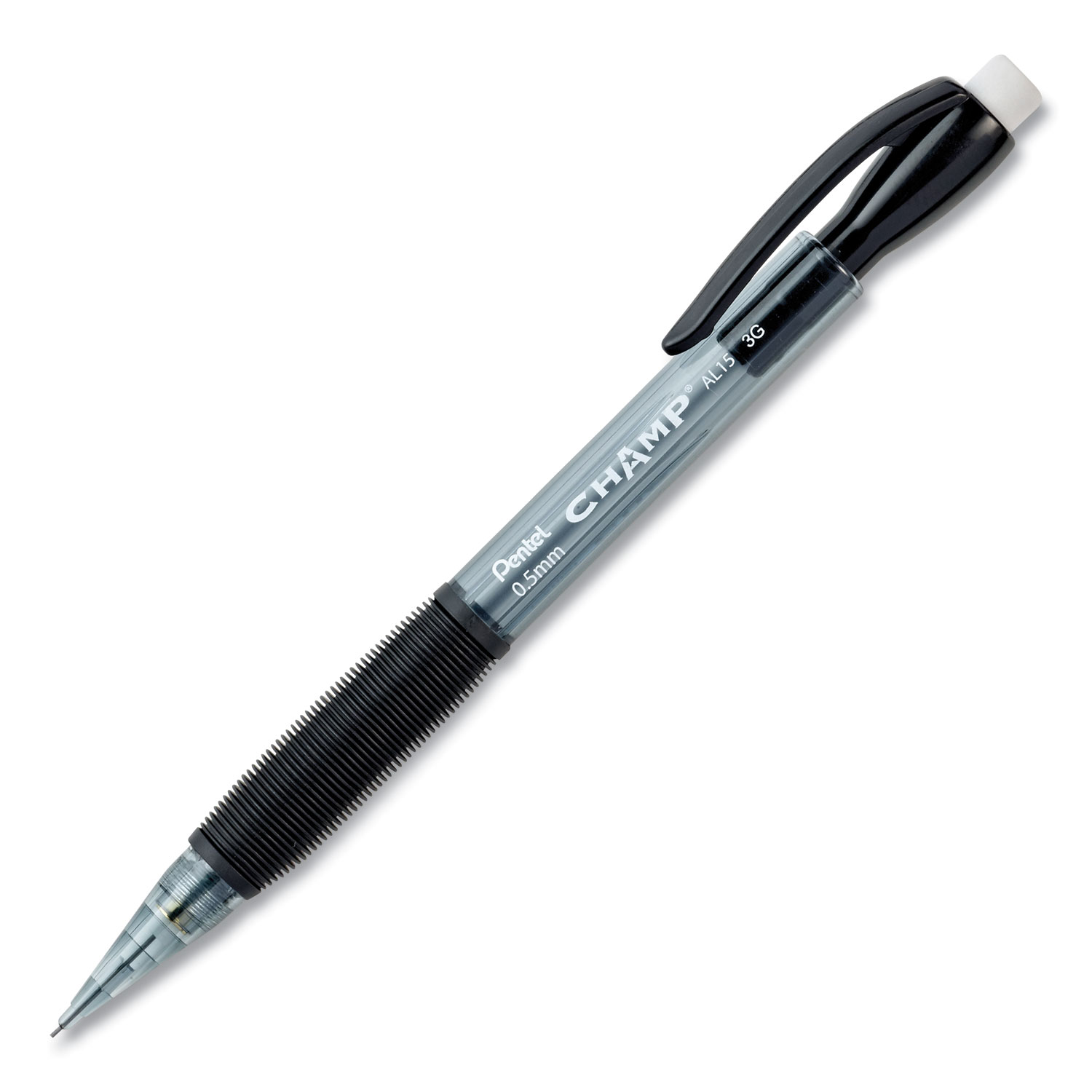  Pentel AL15A Champ Mechanical Pencil, 0.5 mm, HB (#2.5), Black Lead, Translucent Gray Barrel, Dozen (PENAL15A) 
