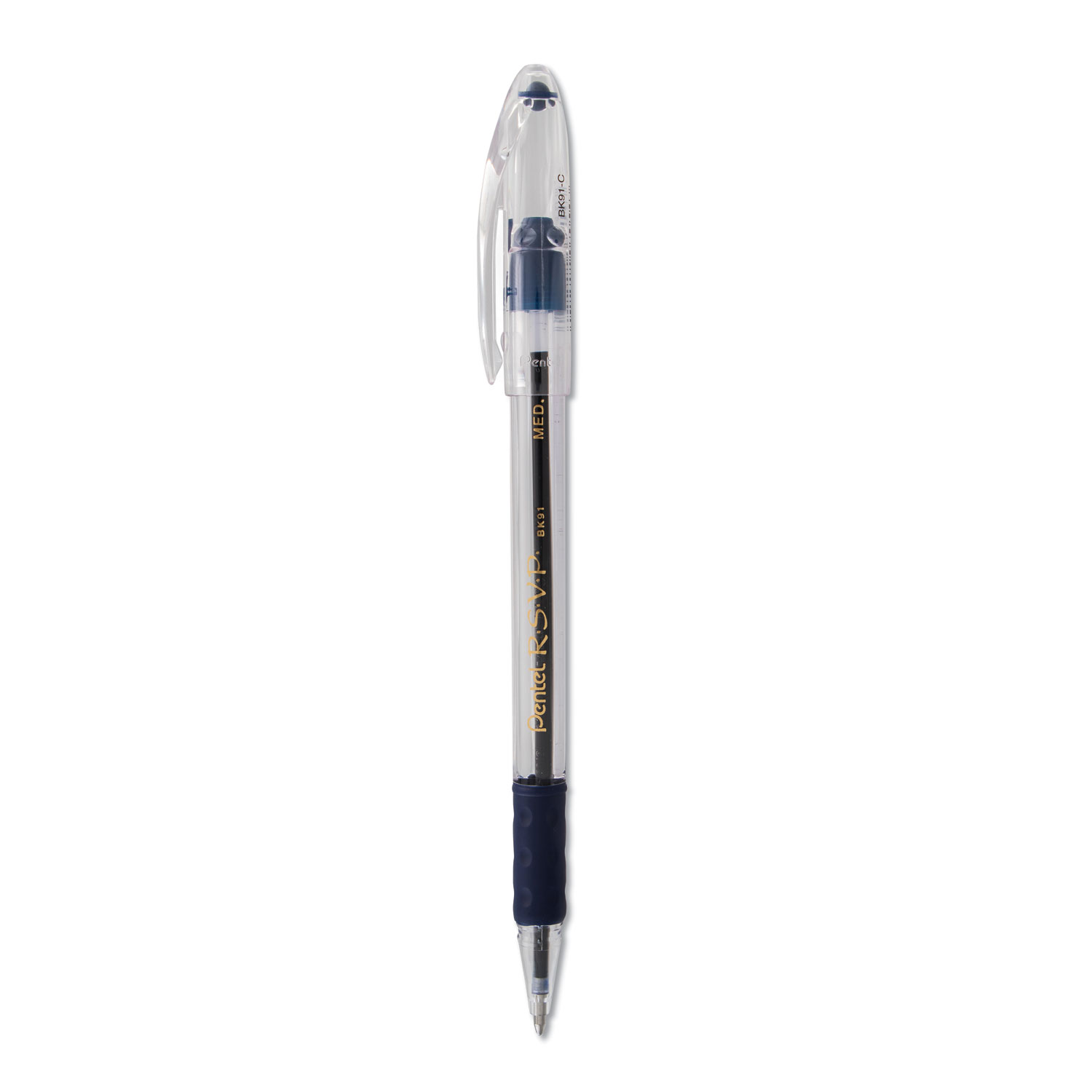  Pentel BK91C R.S.V.P. Stick Ballpoint Pen, Medium 1mm, Blue Ink, Clear/Blue Barrel, Dozen (PENBK91C) 