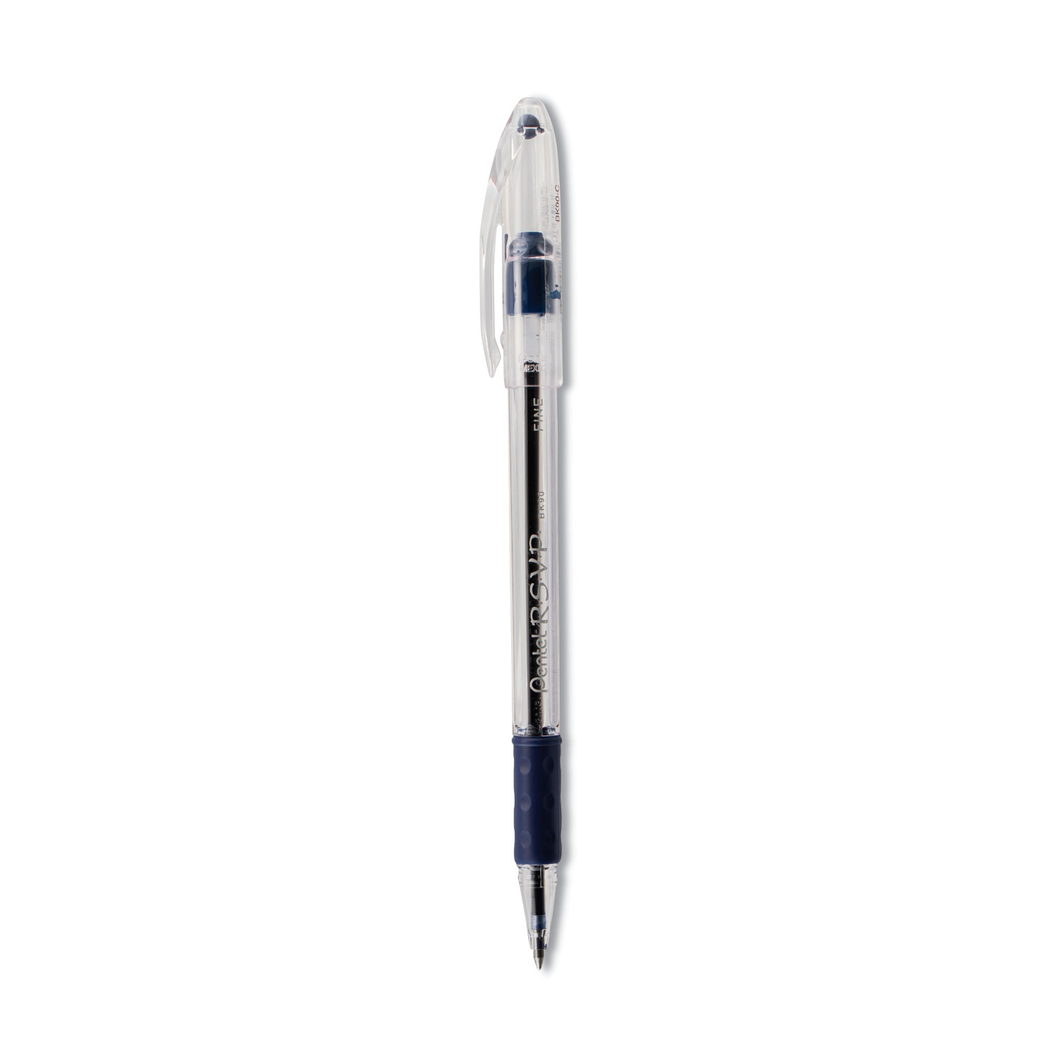  Pentel BK90C R.S.V.P. Stick Ballpoint Pen, Fine 0.7mm, Blue Ink, Clear/Blue Barrel, Dozen (PENBK90C) 