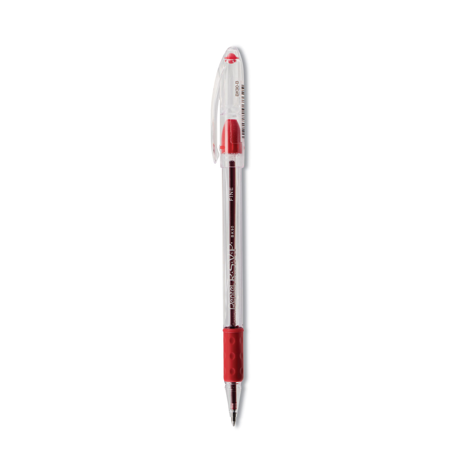  Pentel BK90B R.S.V.P. Stick Ballpoint Pen, Fine 0.7mm, Red Ink, Clear/Red Barrel, Dozen (PENBK90B) 