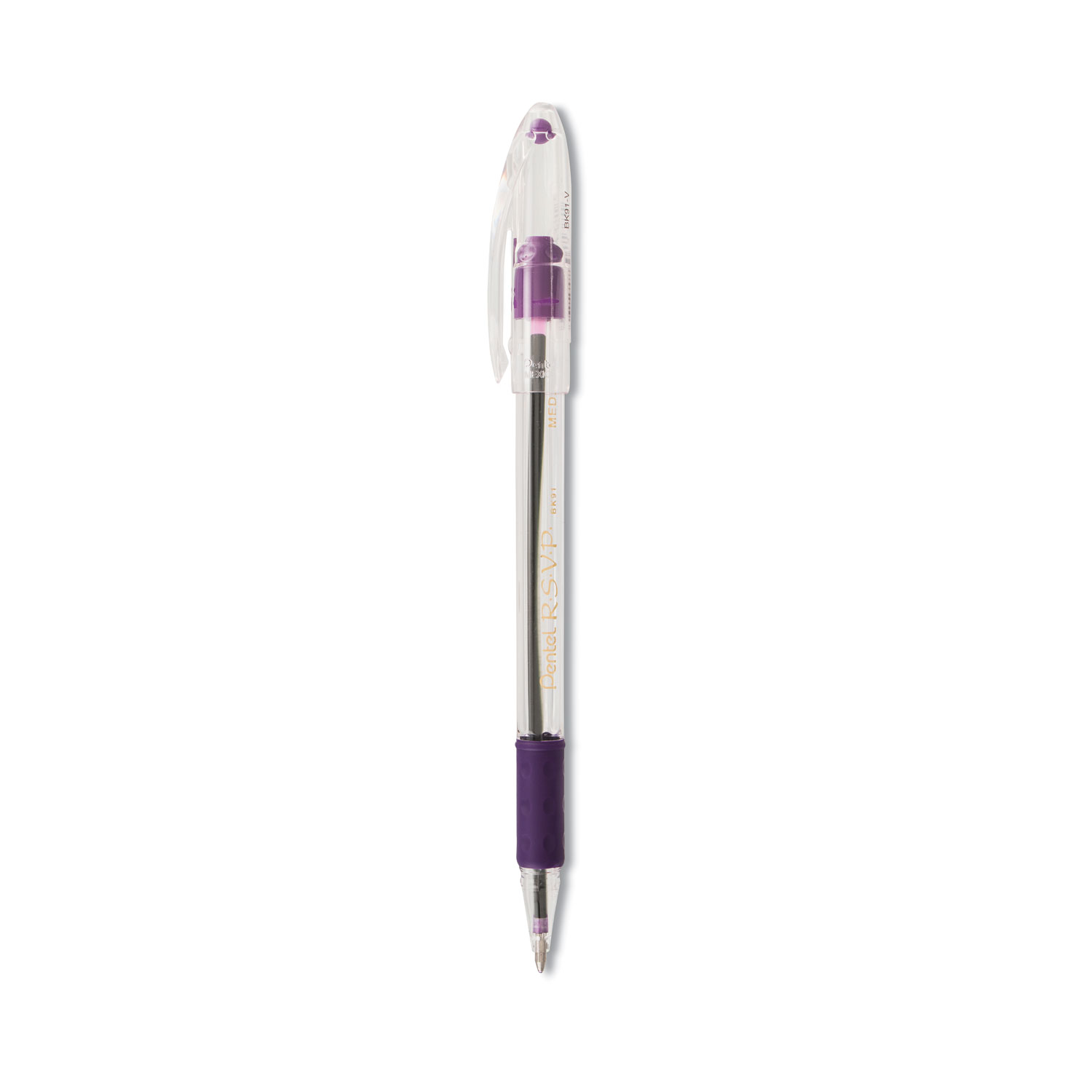 Pentel BK91V R.S.V.P. Stick Ballpoint Pen, Medium 1mm, Violet Ink, Clear/Violet Barrel, Dozen (PENBK91V) 