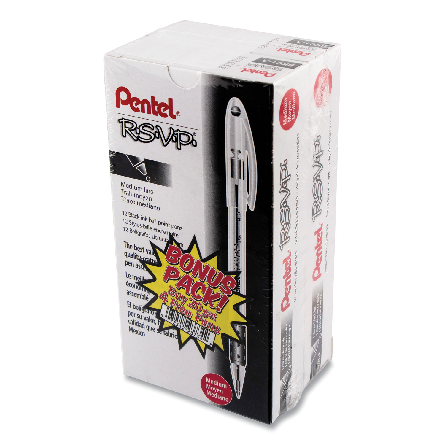  Pentel BK91ASW-US R.S.V.P. Stick Ballpoint Pen Value Pack, 1mm, Black Ink, Clear/Black Barrel, 24/Pack (PENBK91ASWUS) 