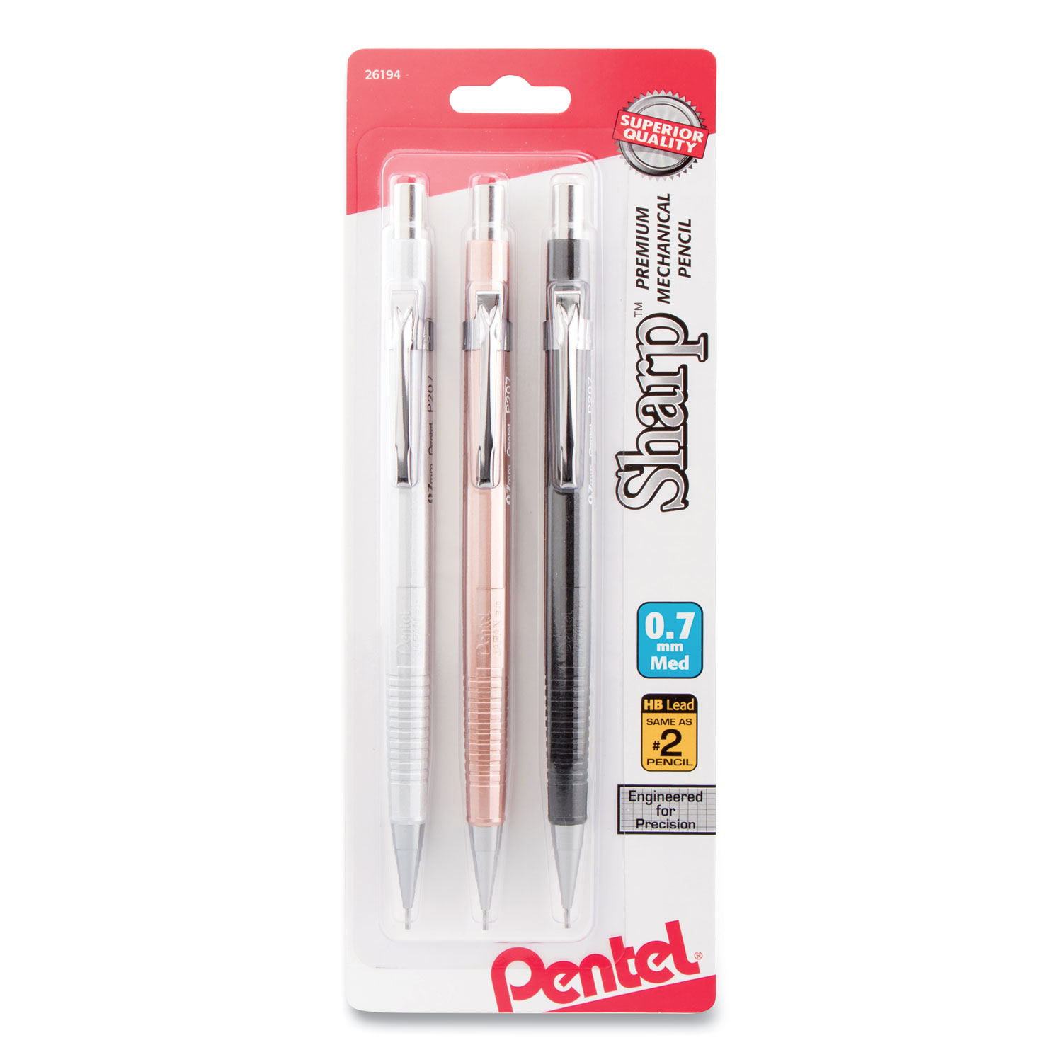  Pentel P207MBP3M Sharp Mechanical Pencil, 0.7 mm, HB (#2.5), Black Lead, Assorted Barrel Colors, 3/Pack (PENP207MBP3M) 