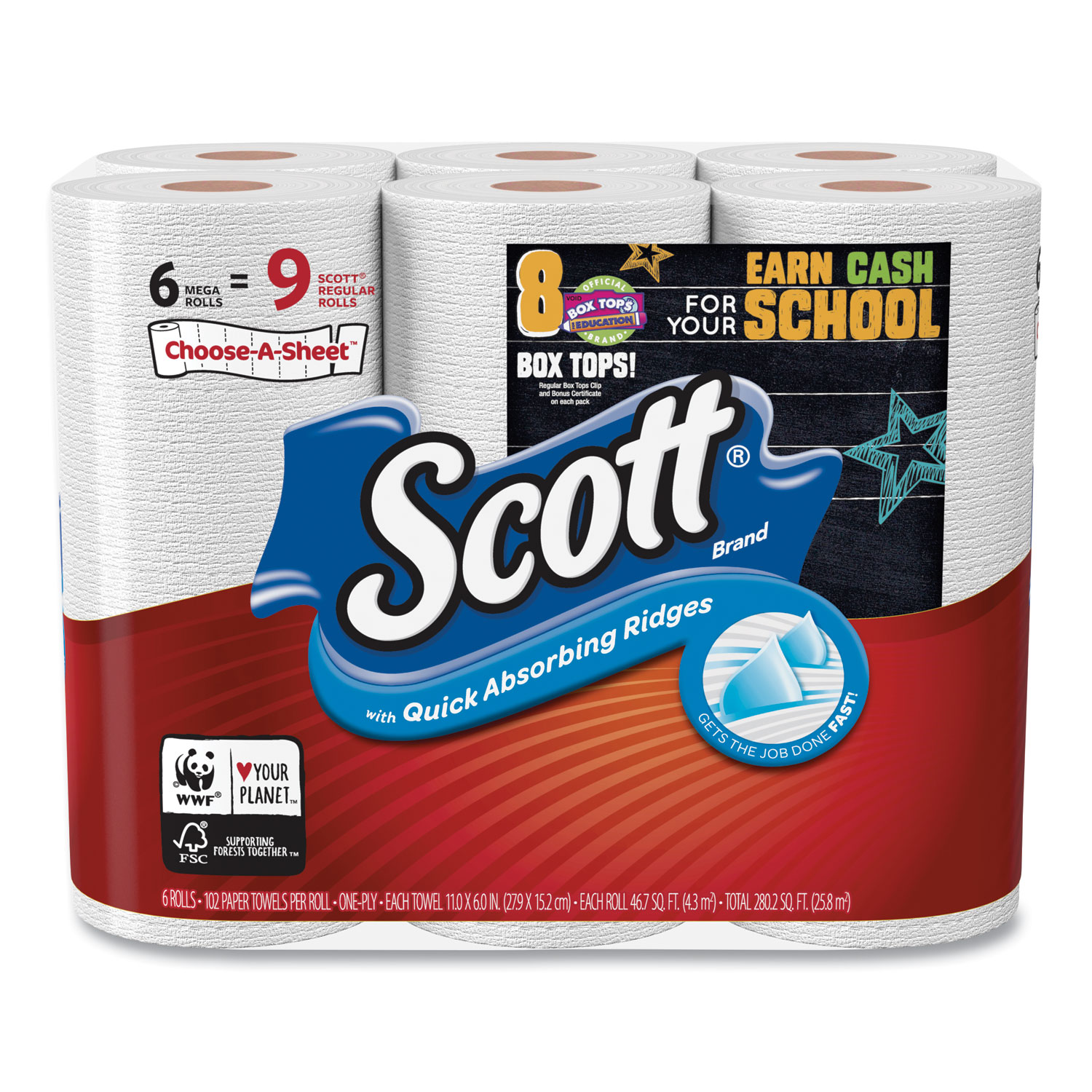  Scott 16447 Choose-a-Size Mega Roll, White, 102/Roll, 6 Rolls/Pack, 4 Packs/Carton (KCC16447) 