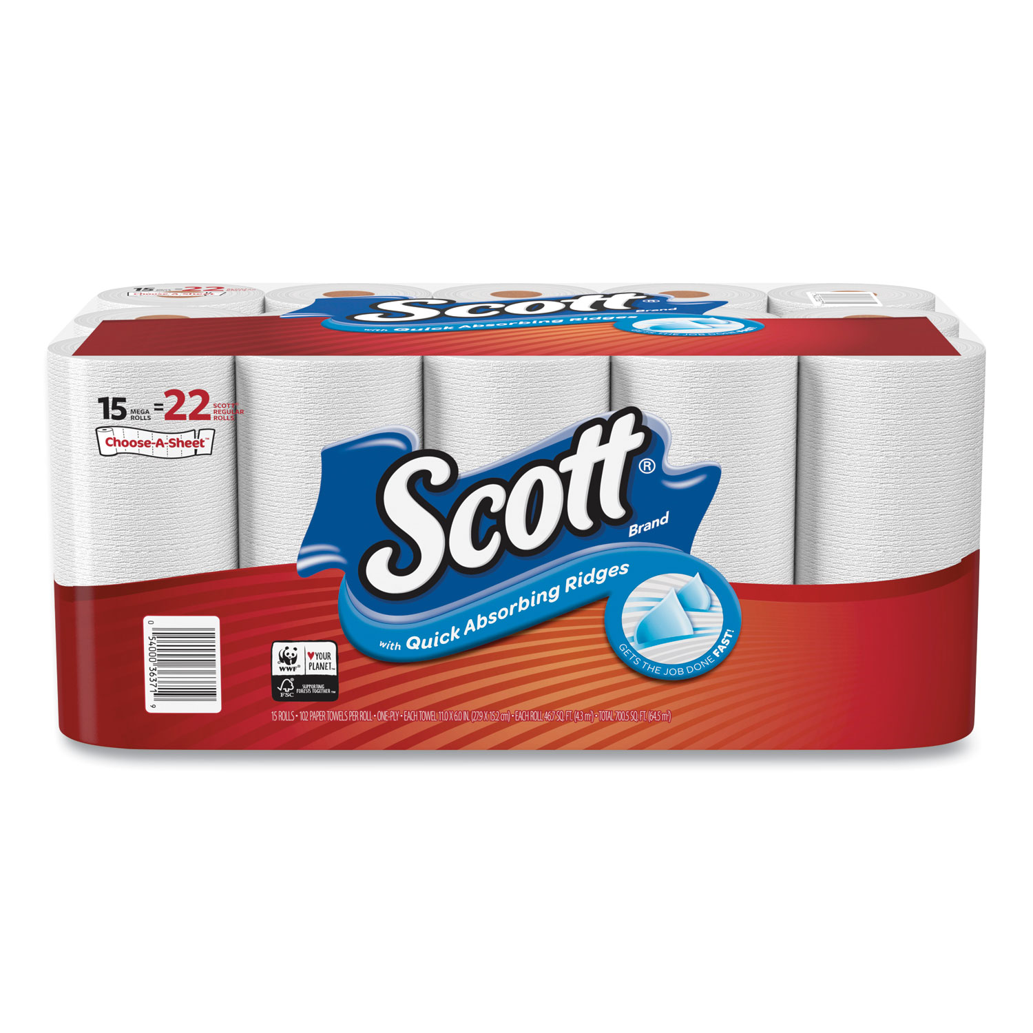  Scott KCC 36371 Choose-A-Sheet Mega Roll Paper Towels, 1-Ply, White, 102/Roll, 30 Rolls Carton (KCC36371) 