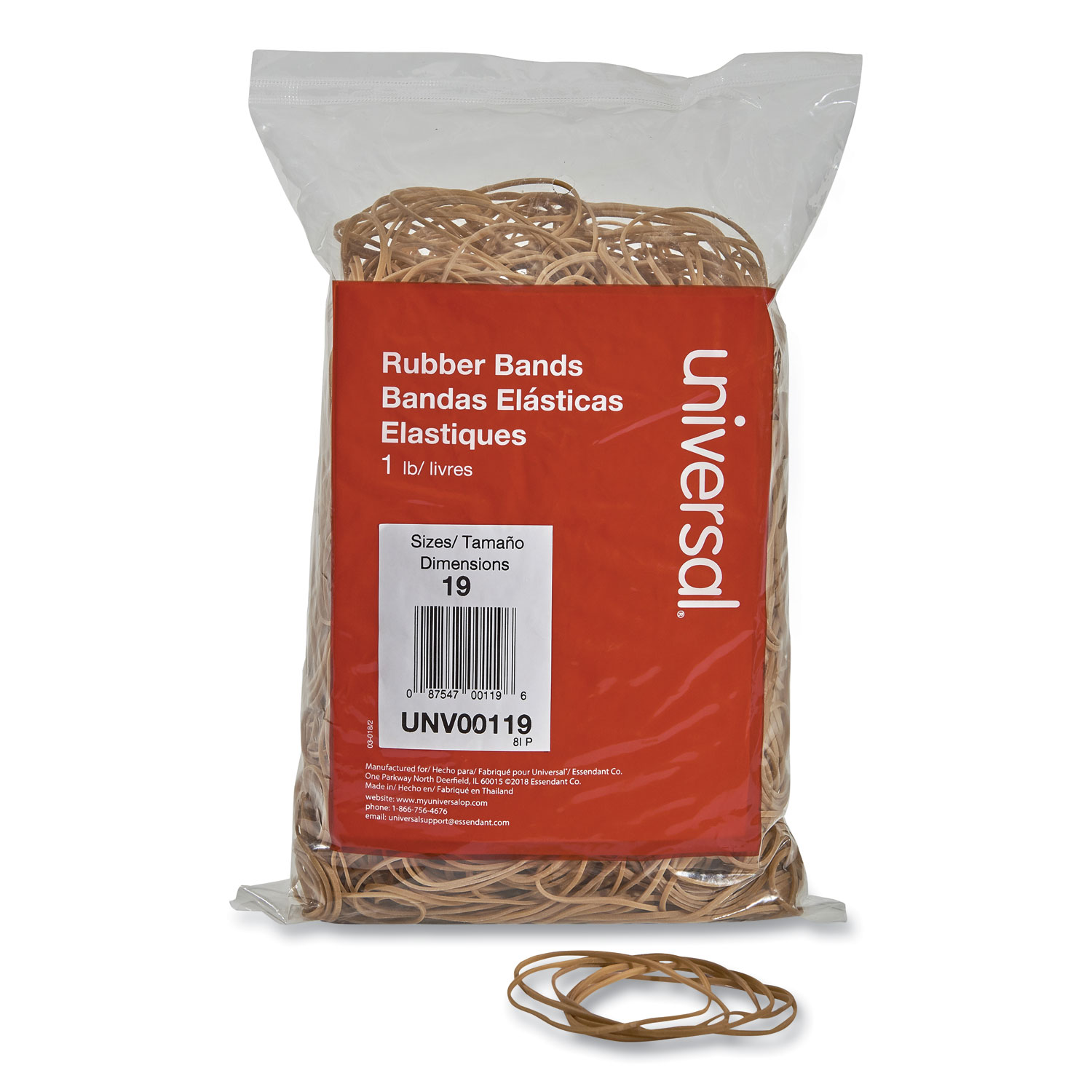  Universal UNV00119 Rubber Bands, Size 19, 0.04 Gauge, Beige, 1 lb Bag, 1,240/Pack (UNV00119) 
