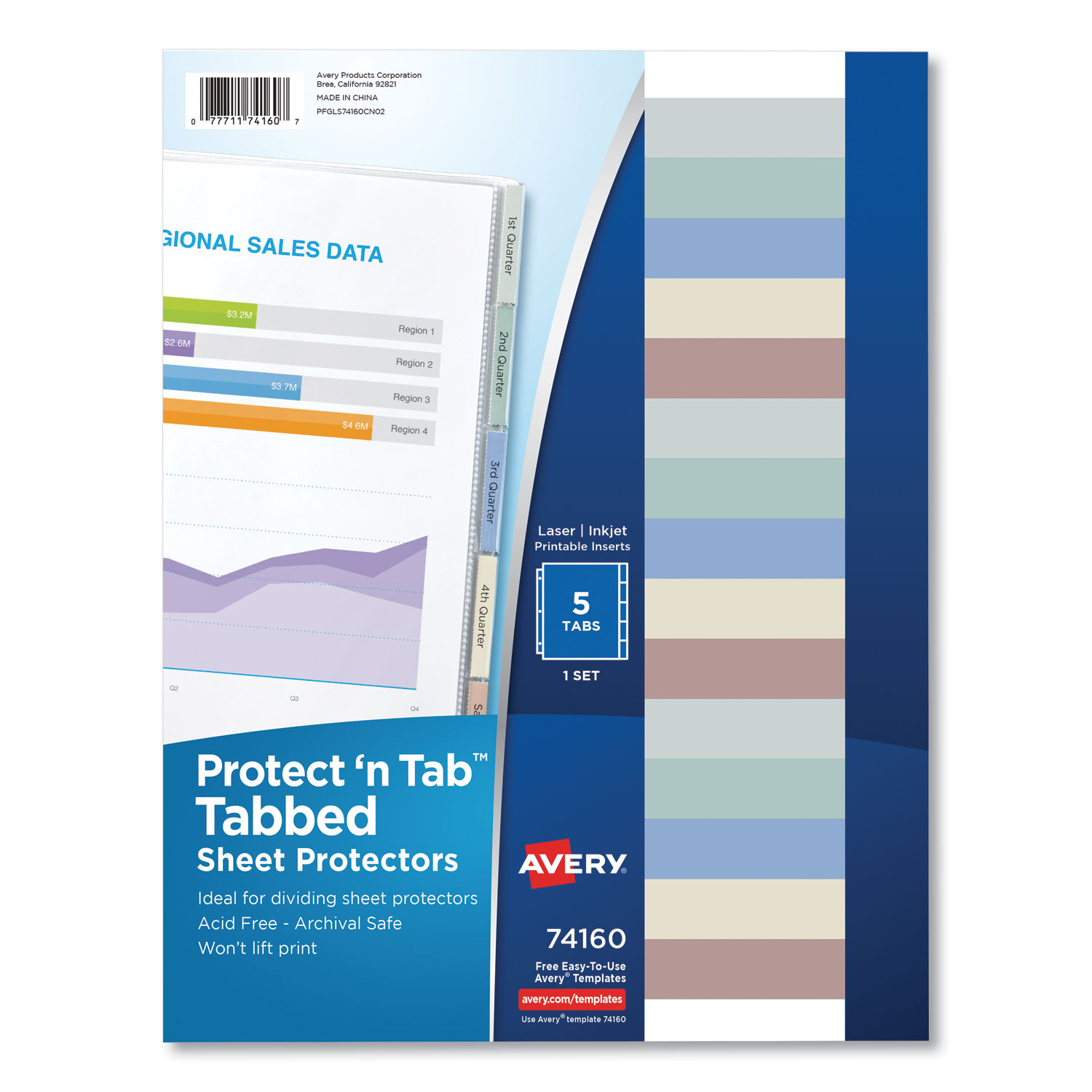 Protect 'n Tab Top-Load Clear Sheet Protectors w/Five Tabs, Letter