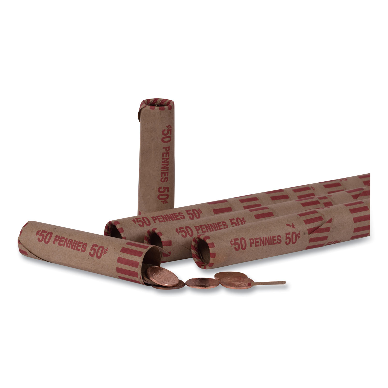 Preformed Tubular Coin Wrappers, Pennies, $.50, 1000 Wrappers/Box