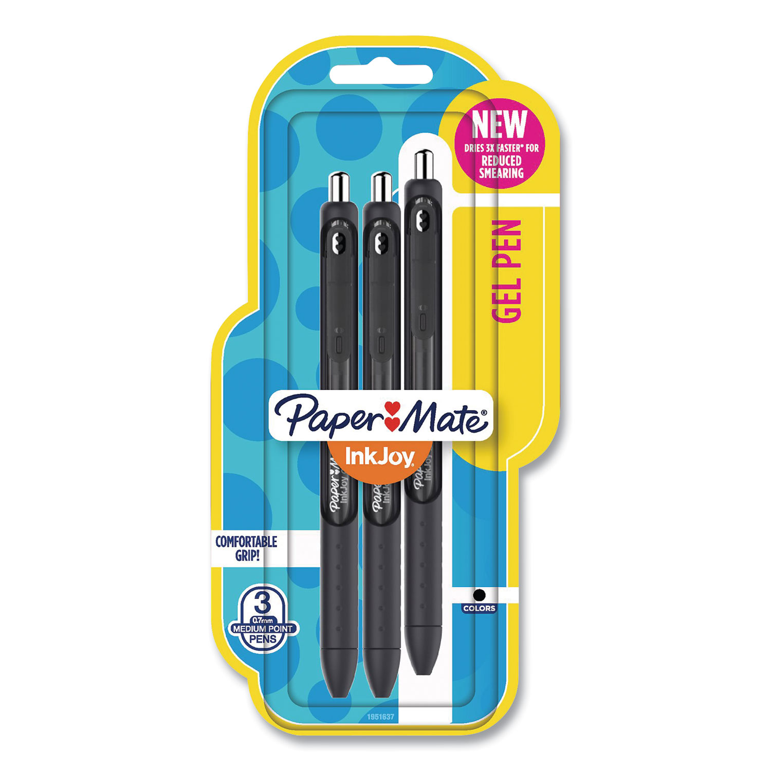Paper Mate® InkJoy Retractable Gel Pen, Medium 0.7 mm, Black Ink/Barrel, 3/Pack