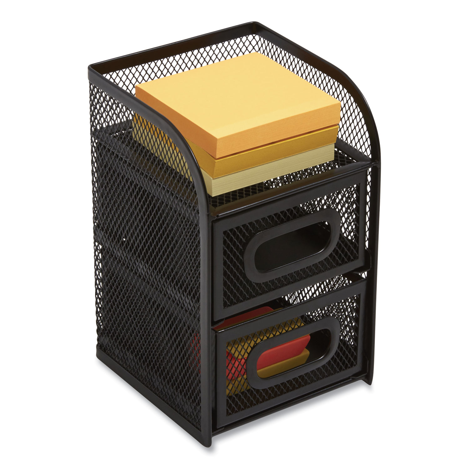 Three Compartment Wire Mesh Accessory Holder, 2 Drawers, 4.56 x 4.72 x 7.2, Black