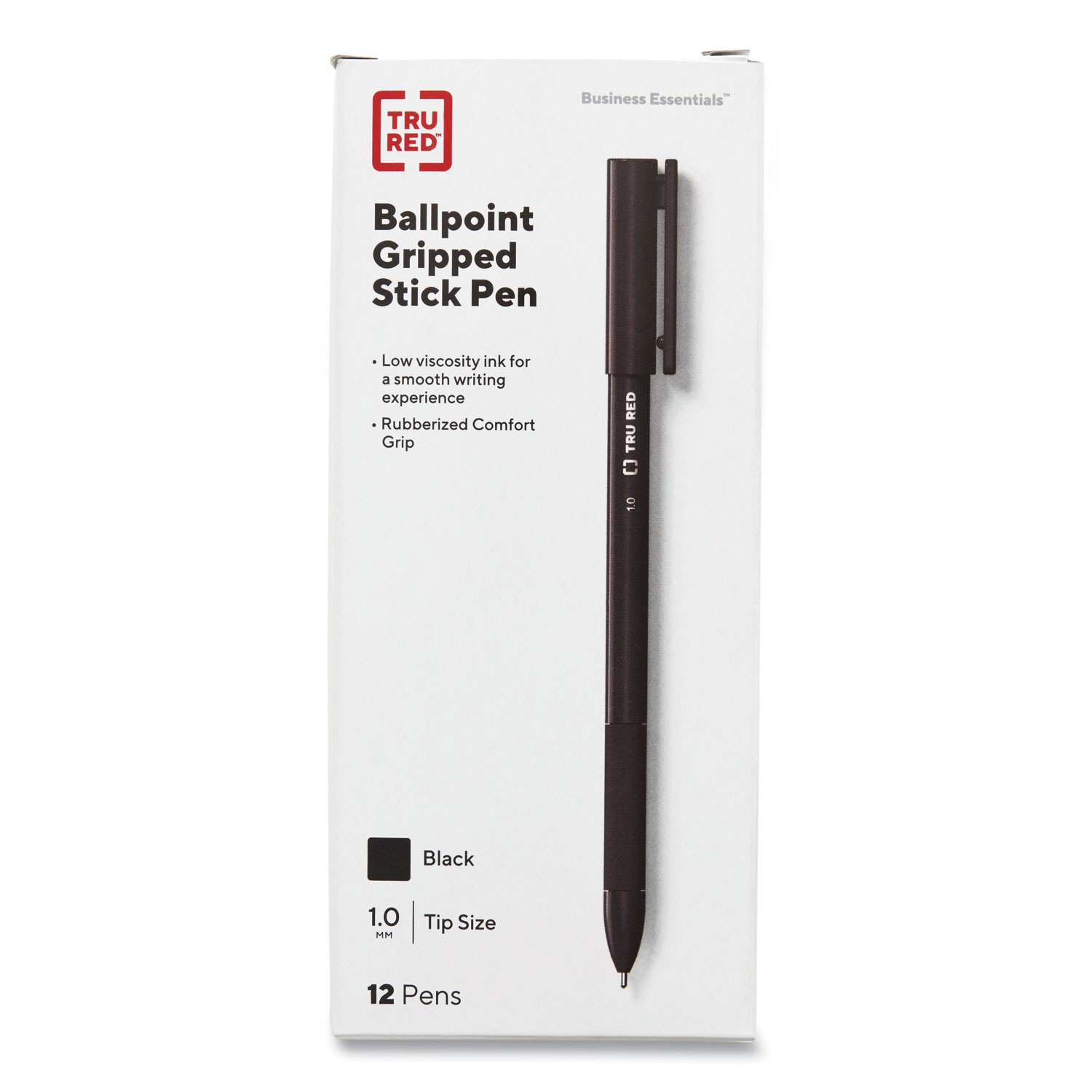 Gripped Ballpoint Pen, Stick, Medium 1 mm, Black Ink, Black Barrel, Dozen