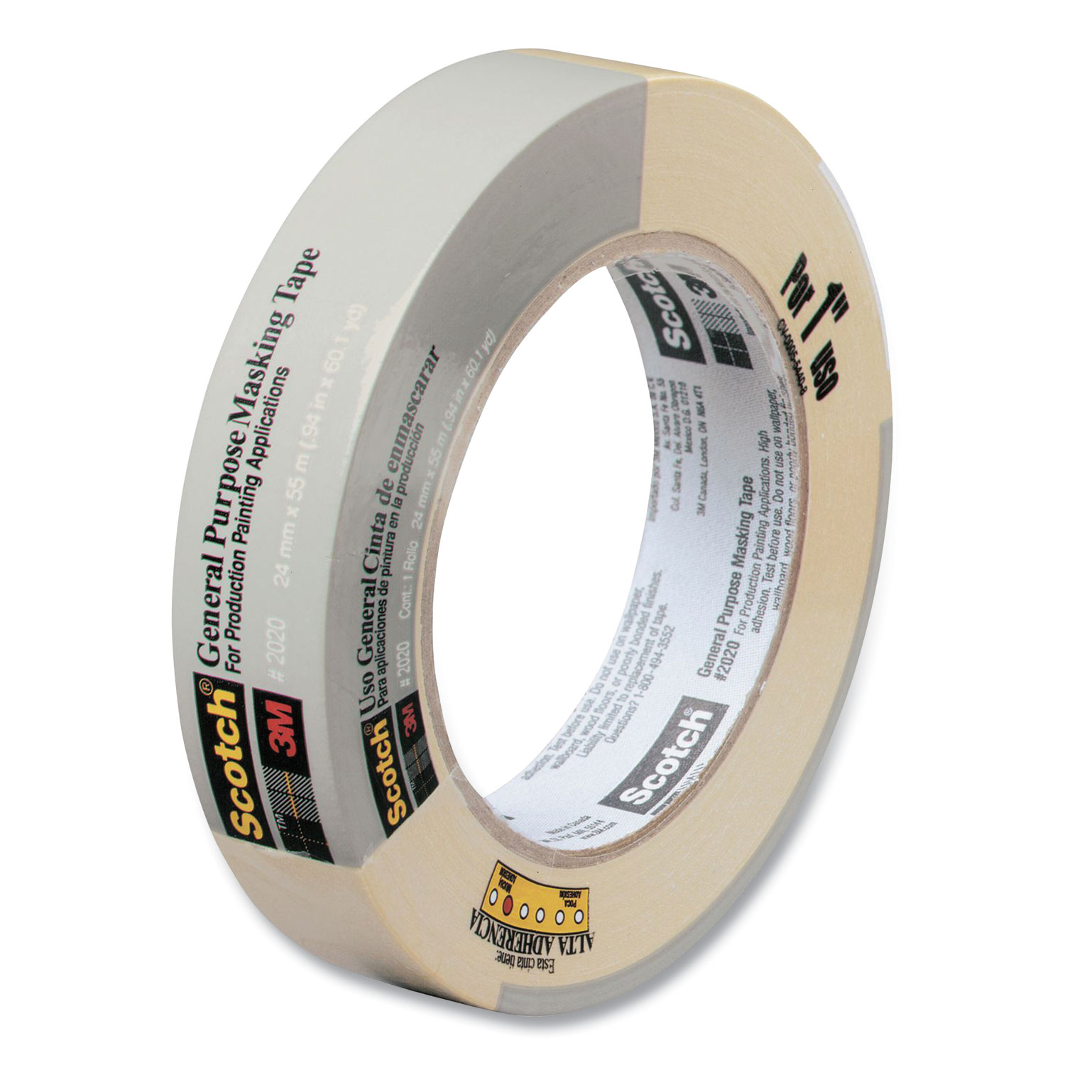  Scotch 2020-1A-BK Commercial-Grade Masking Tape for Production Painting, 0.94 x 60 yds, Natural, 1/Roll (MMM572353) 