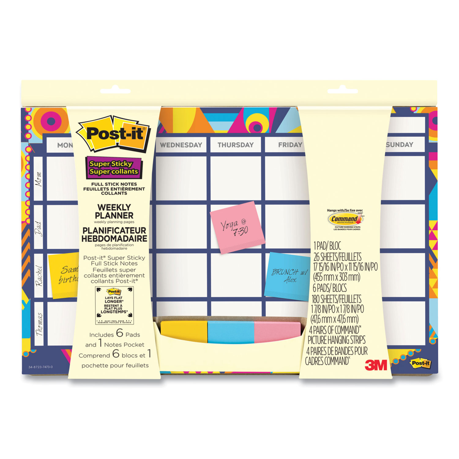 Post-it® Weekly Planner with Post-it Super Sticky Notes, 18 x 12, Undated