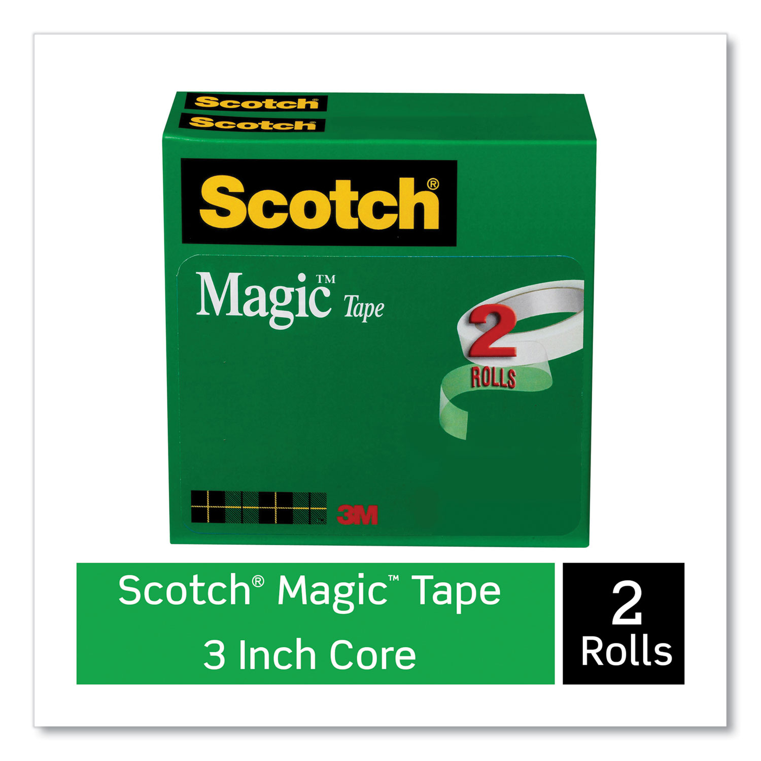 Scotch® Magic Tape Refill, 3 Core, 0.5 x 72 yds, Clear, 2/Pack