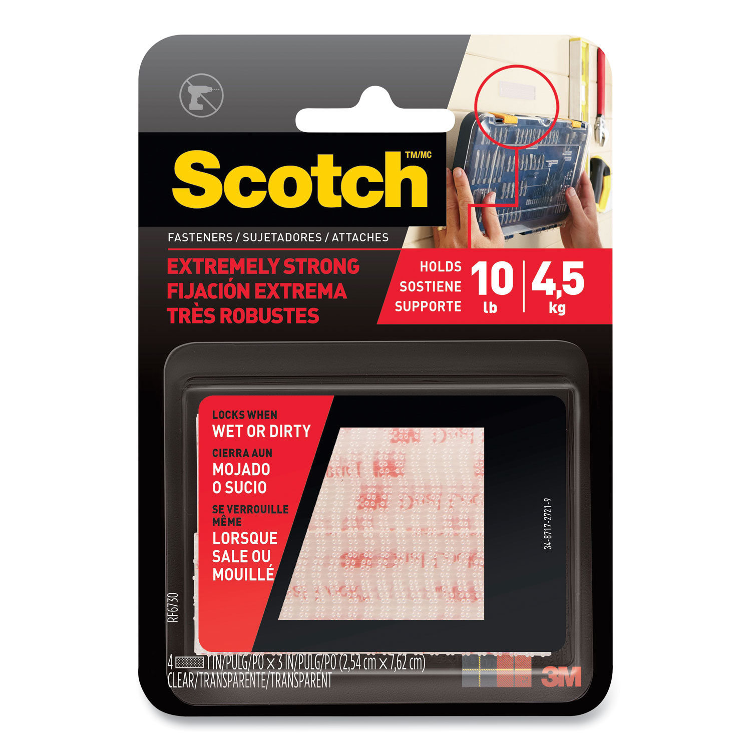 Scotch™ Extreme Fasteners, 1 x 3, Clear, 2/Pack