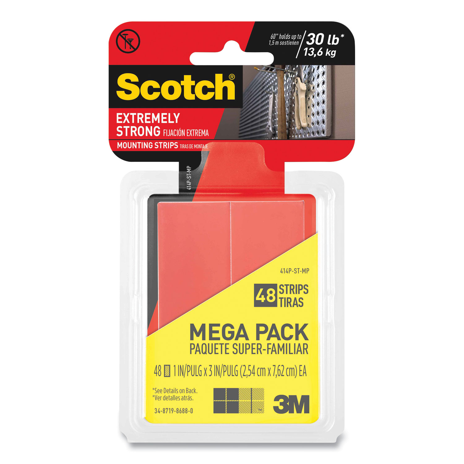  Scotch 414PSTMP Extremely Strong Mounting Strips, Permanent, Holds up to 20 lbs, 1 x 3, Black, 48/Pack (MMM24403720) 