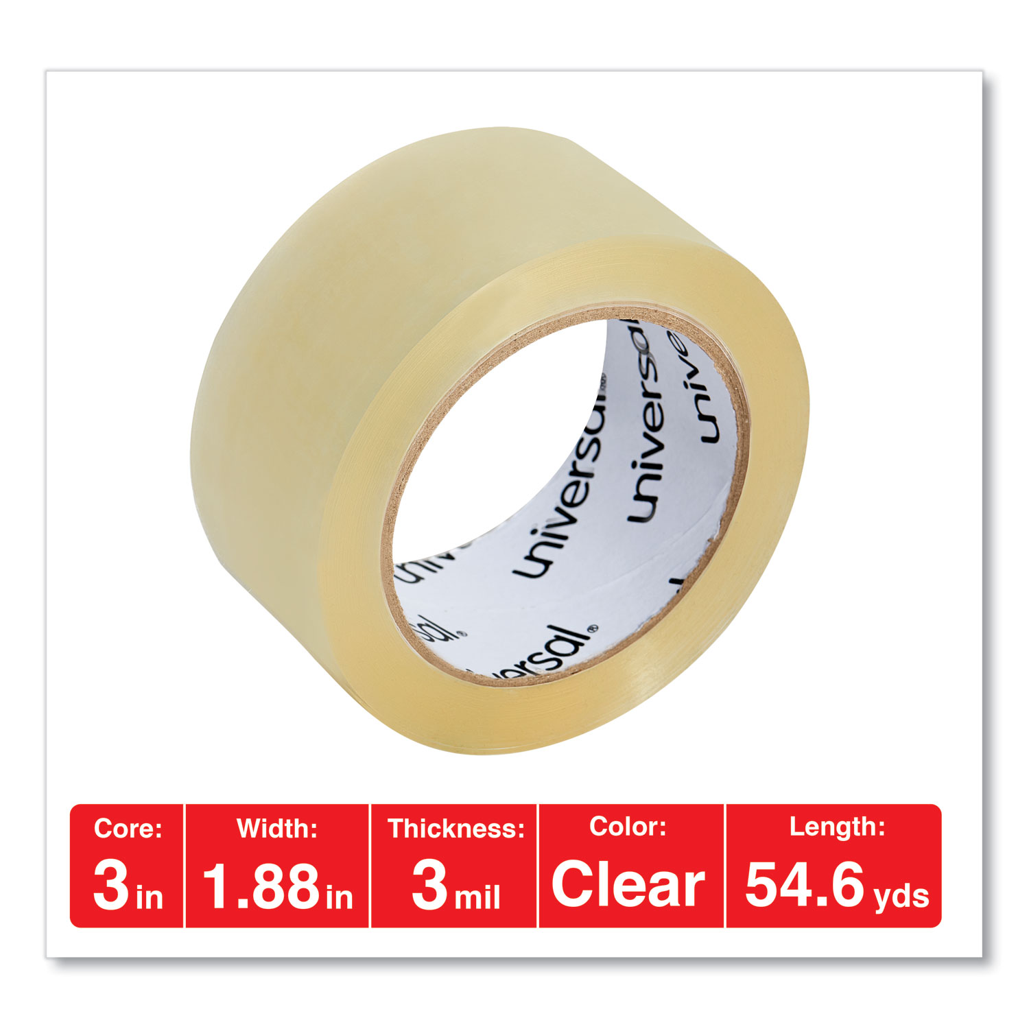 Heavy-Duty Box Sealing Tape, 3 Core, 1.88 x 54.6 yds, Clear, 6