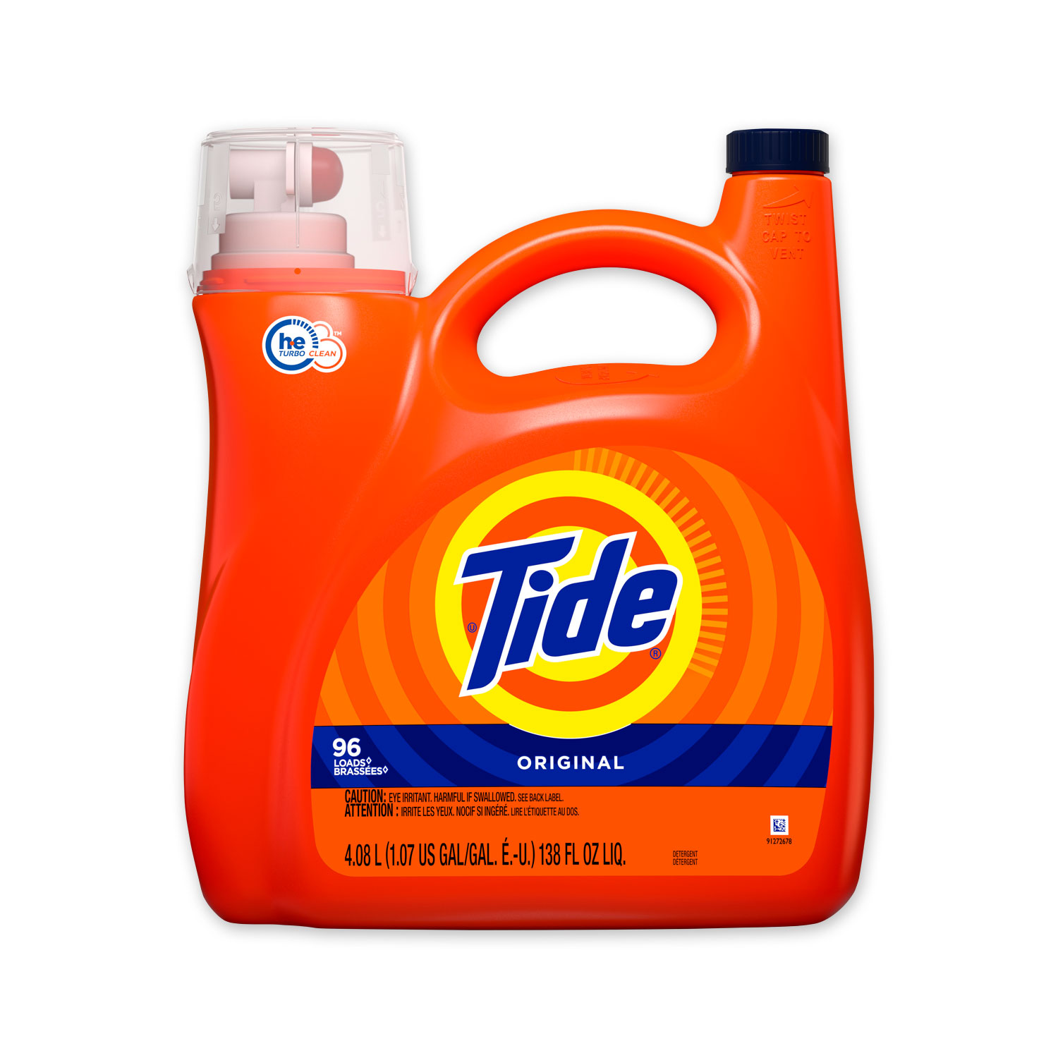 Tide® HE Laundry Detergent, Original Scent, 96 Loads, 138 oz Pump Bottle, 4/Carton