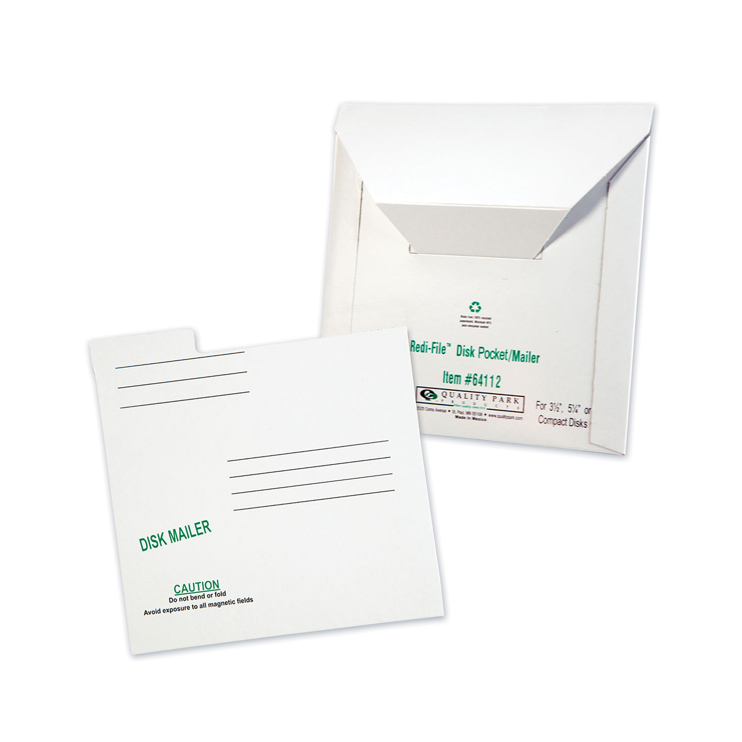 Redi-File Disk Pocket/Mailer for CDs/DVDs, Square Flap, Tuck-Tab Closure, 6 x 5.88, White, 10/Pack