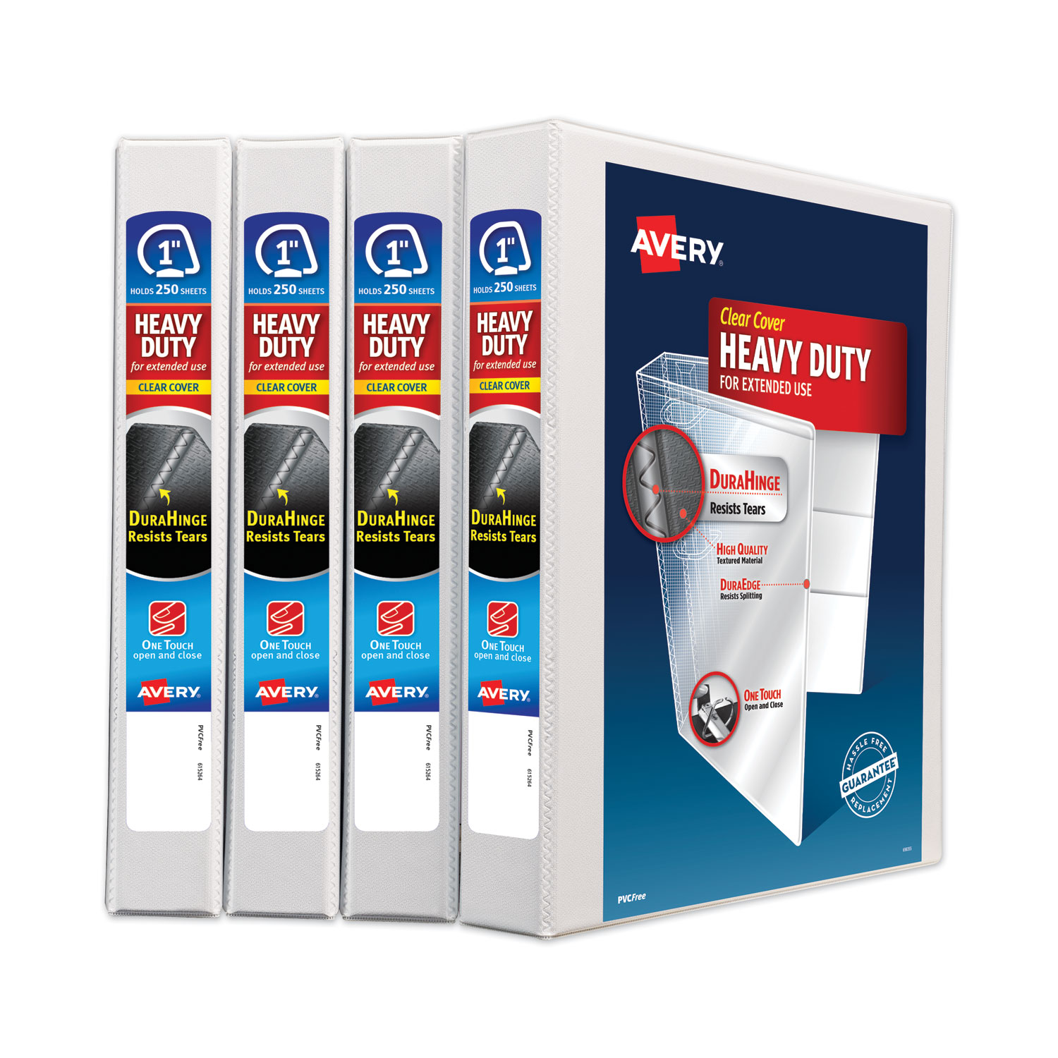 Avery® Heavy-Duty View Binder with DuraHinge and One Touch Slant Rings, 3 Rings, 1 Capacity, 11 x 8.5, White, 4/Carton