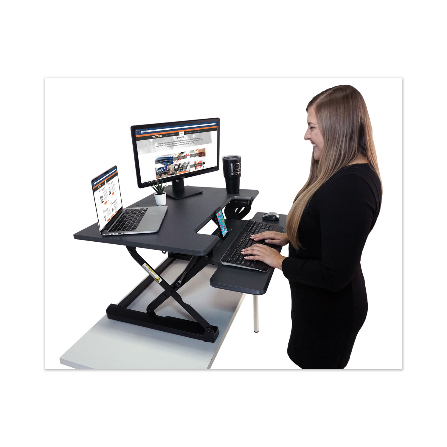  Victor VCTDCX710G High Rise Height Adjustable Standing Desk with Keyboard Tray, 31w x 31.25d x 20h, Gray/Black (VCTDCX710G) 