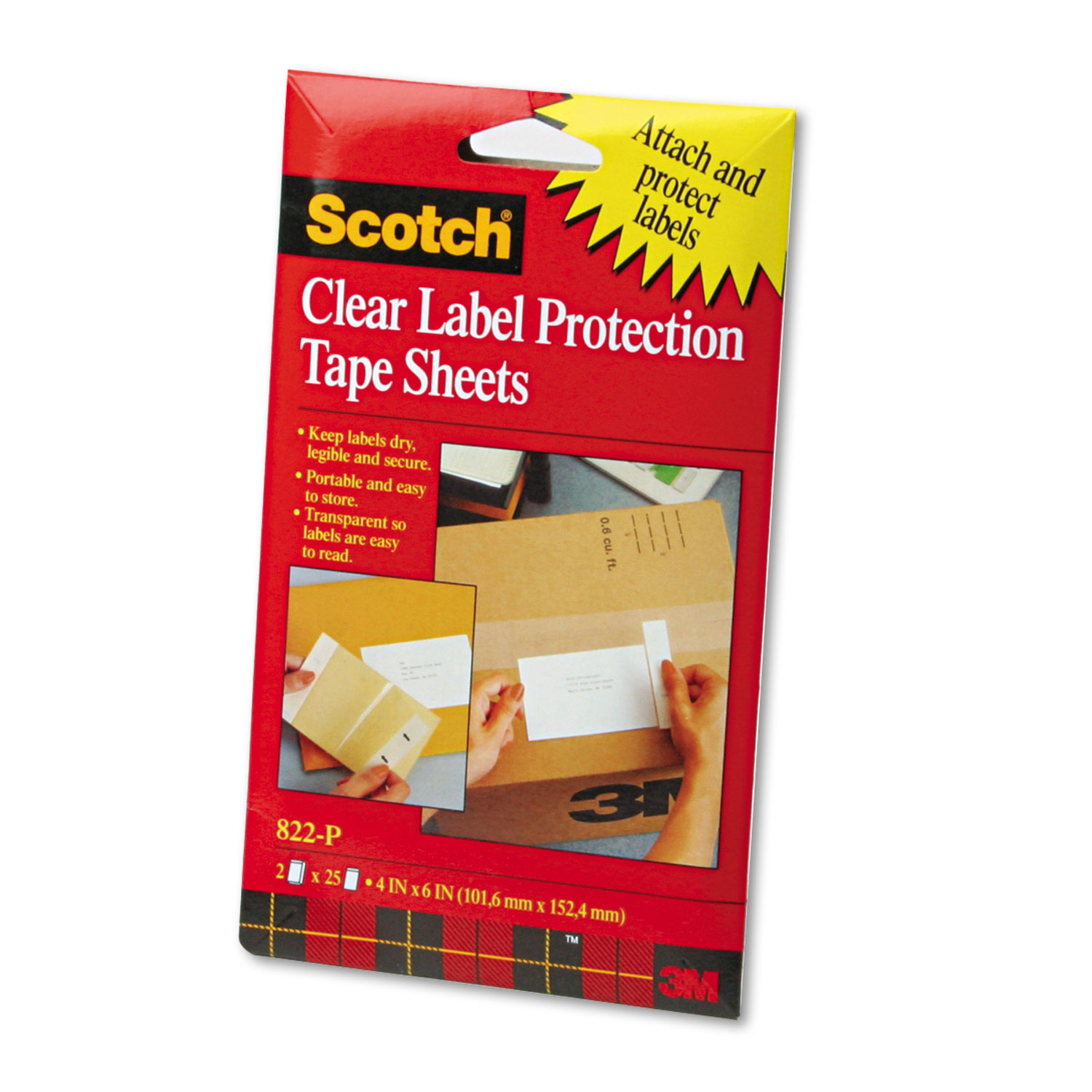  Scotch 822-P ScotchPad Label Protection Tape Sheets, 4 x 6, Clear, 25/Pad, 2 Pads/Pack (MMM822P) 