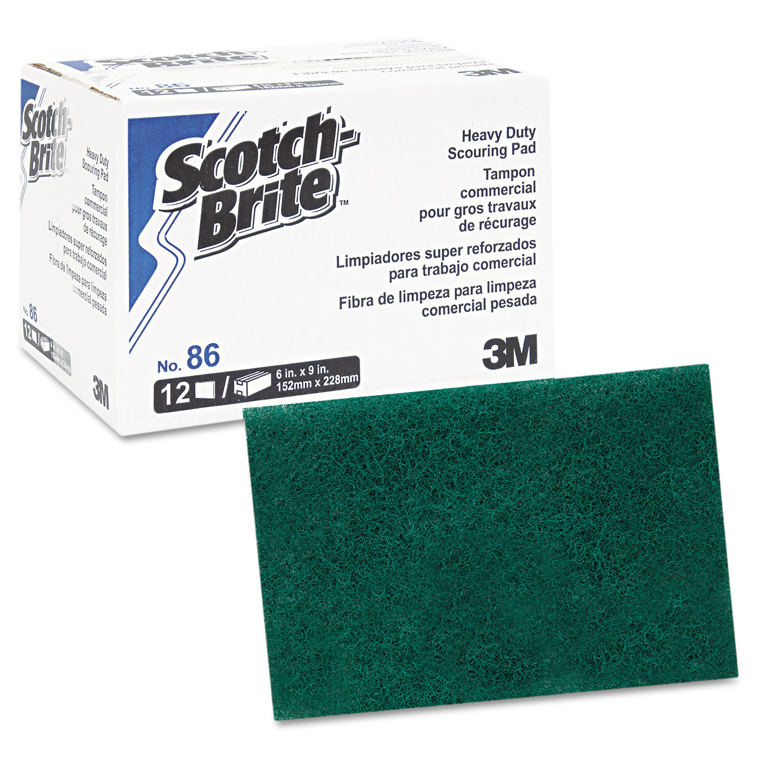 Commercial Heavy Duty Scouring Pad 86, 6 x 9, Green, 12/Pack, 3 Packs/Carton