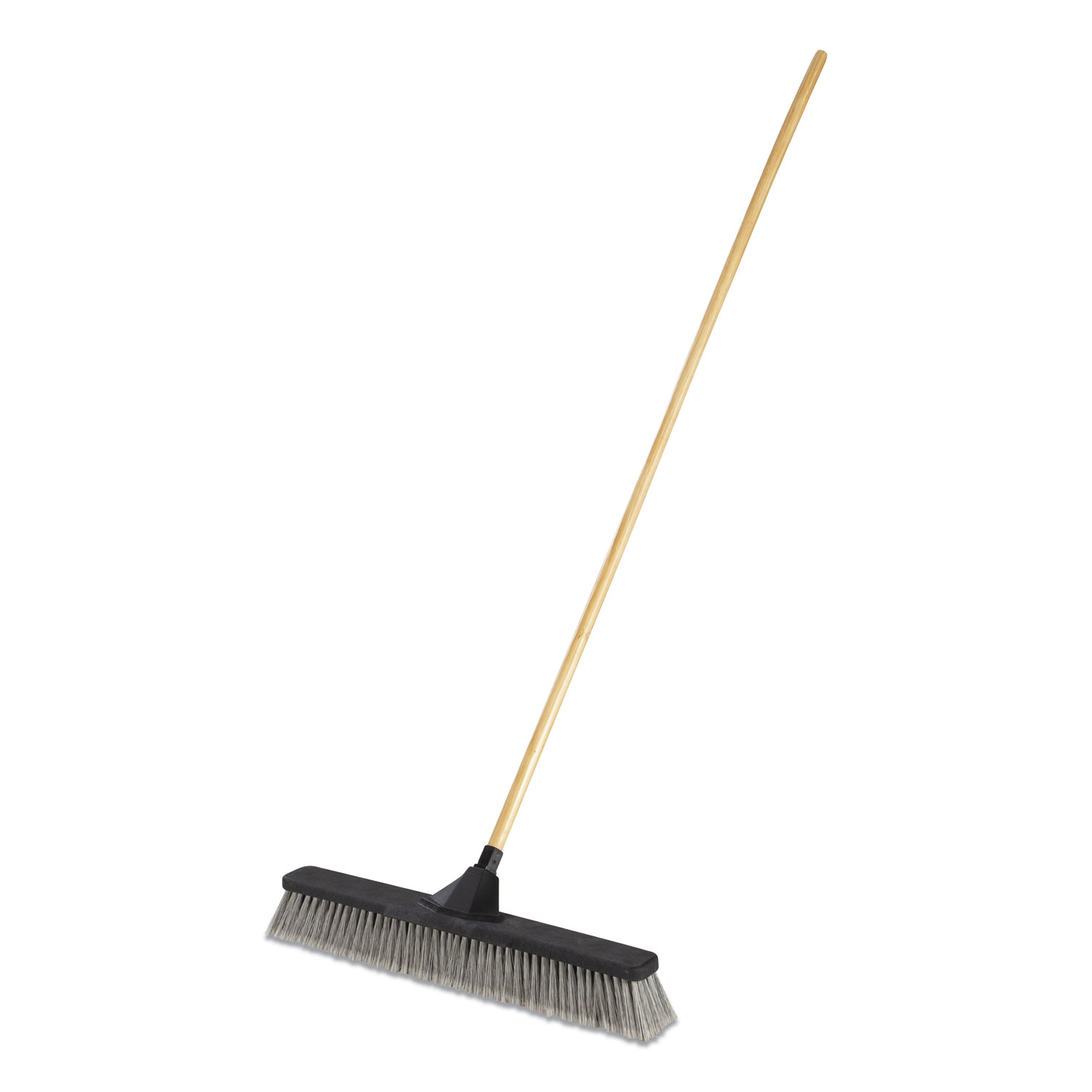 Rubbermaid® Commercial Push Brooms, 24 Brush, PET Bristles, For Fine Debris, 62 Wood Handle, Black