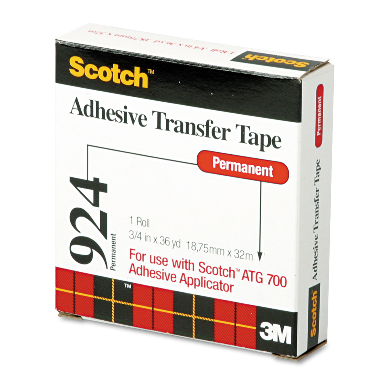  Scotch 924 Adhesive Transfer Tape Roll, 3/4 Wide x 36yds (MMM92434) 