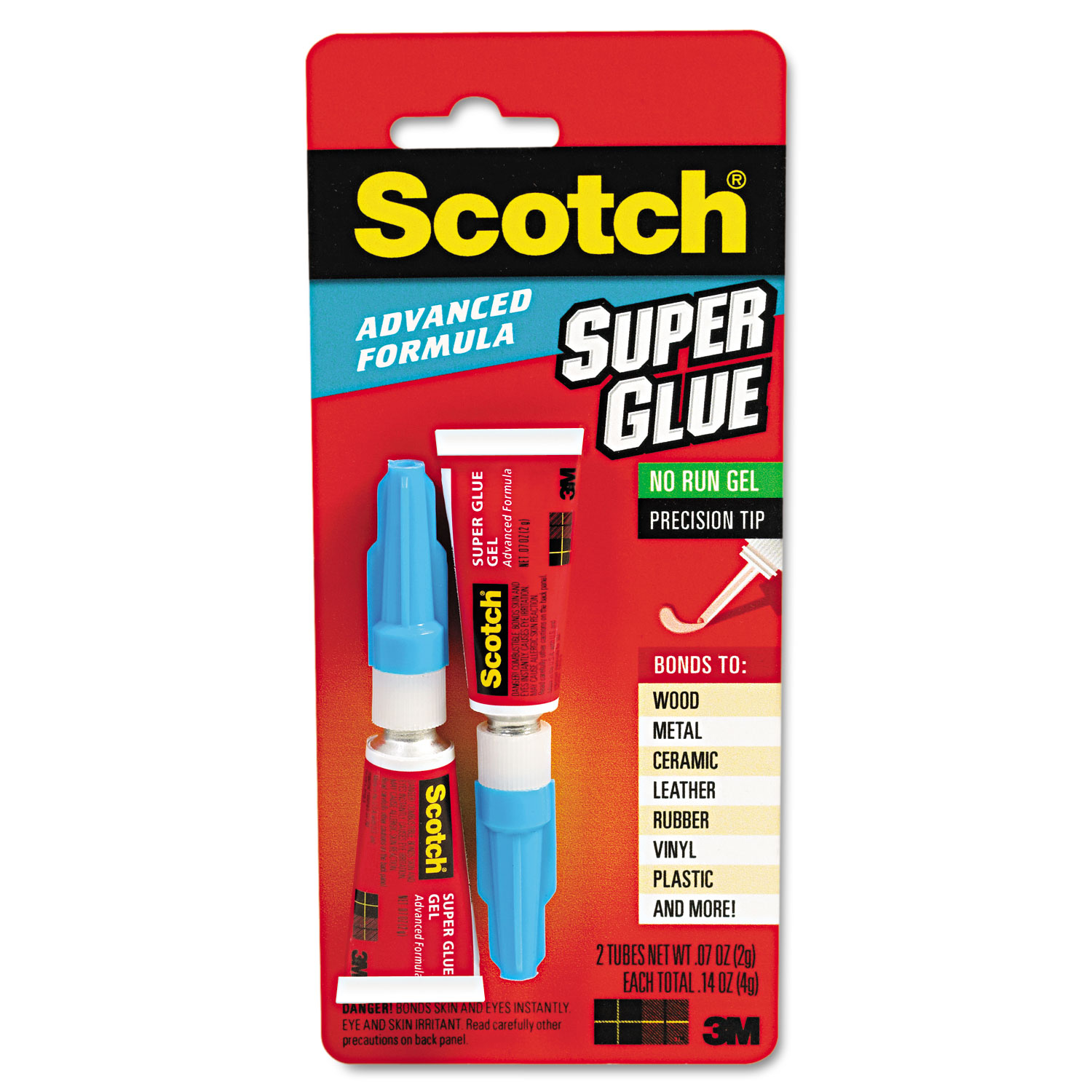  Scotch AD122 Single Use Super Glue Advanced Formula Gel, 0.07 oz, Dries Clear, 2/Pack (MMMAD122) 